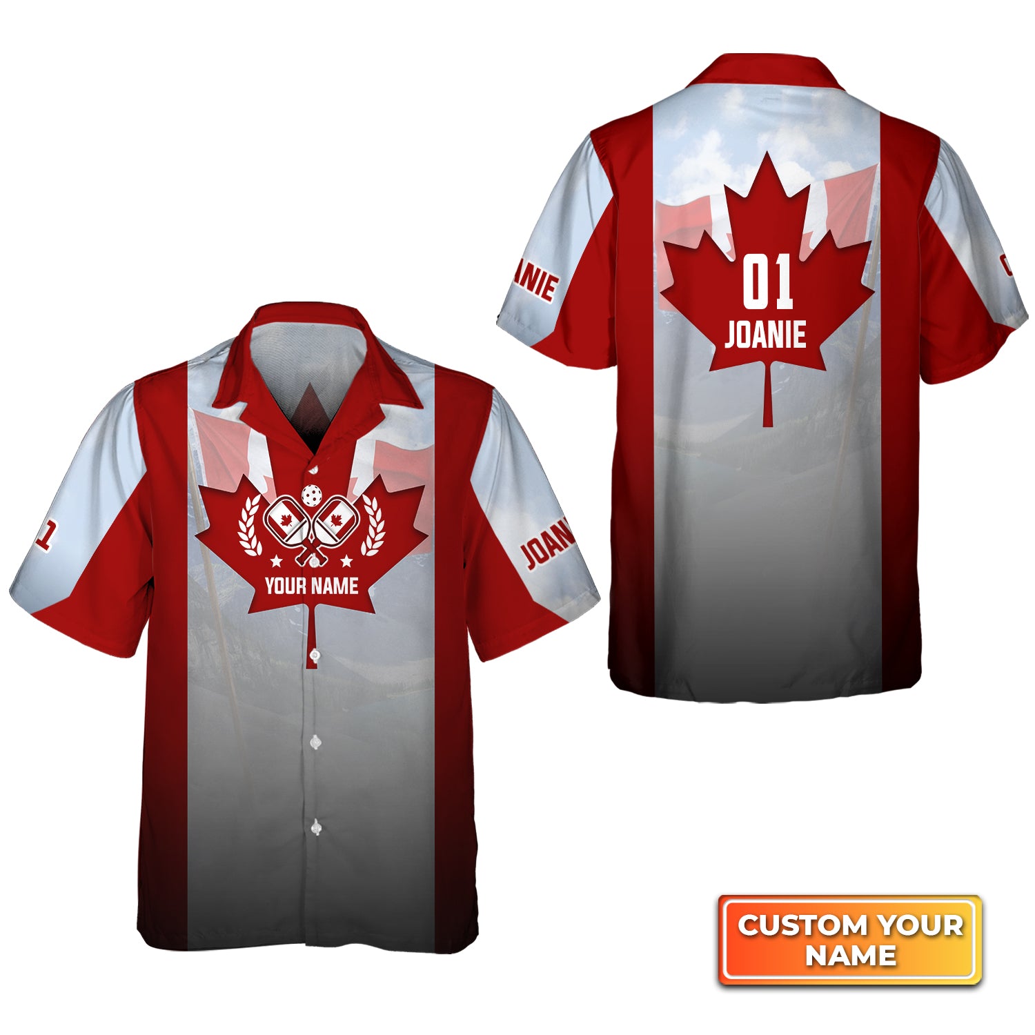 Pickleball Canada Flag Personalized Name 3D Hawaiian Shirt QB95 Gift For Pickleball Player