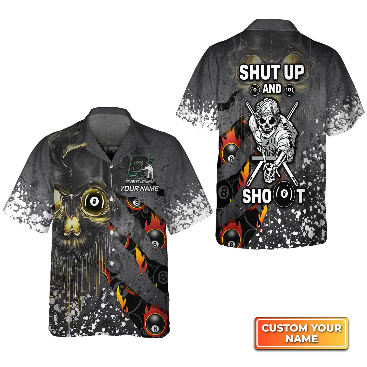 Q's Team Billiards 8 Balls Paint Splash Personalized Name 3D Hawaiian Shirt For Billiard Players QB95