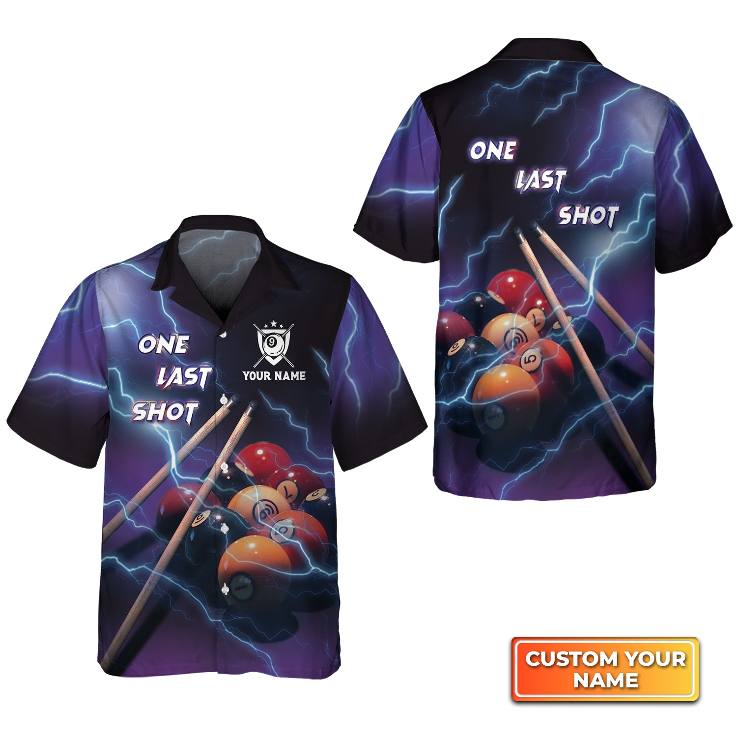 One Last Shot Billiard 9 Ball Thunder Lightning Personalized Name 3D Hawaiian Shirt For Billiard Players QB95