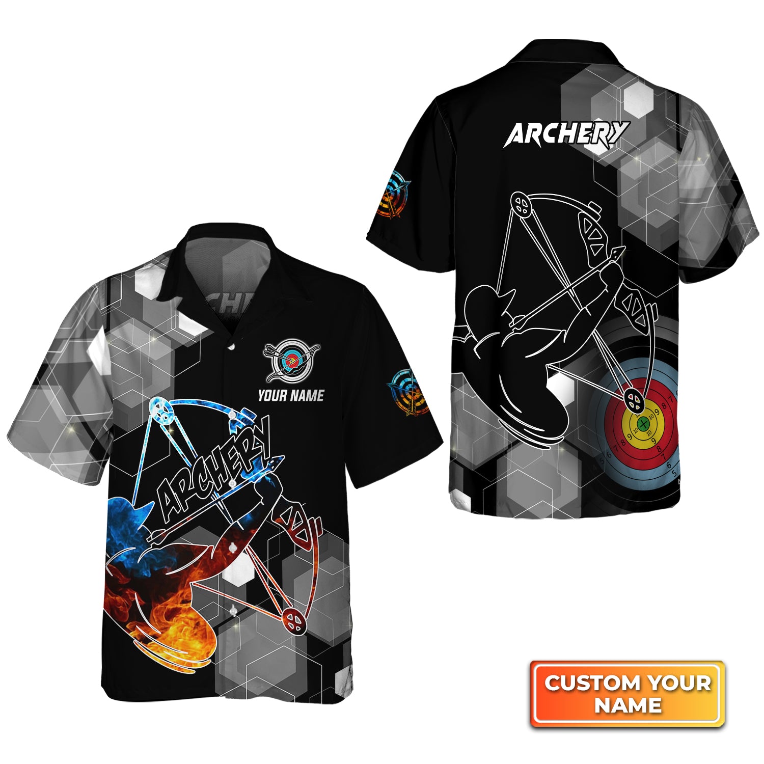 Archery Summer Short Sleeve Shirts Personalized Name 3D Target Bow Hawaiian Shirt QB95 Gift For Archer Sport Lovers