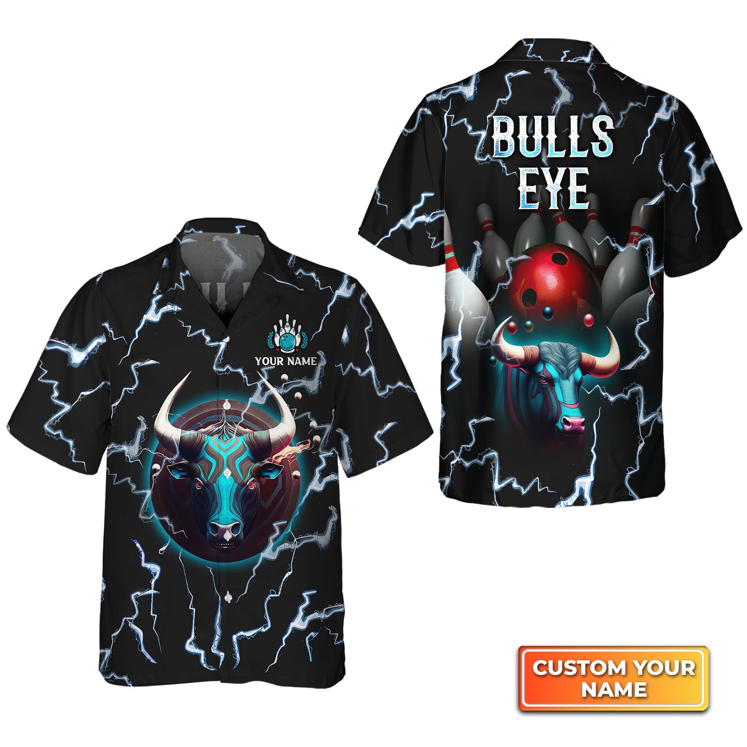 Bulls Eye Red Bowling Ball Team Personalized Name 3D Hawaiian Shirt QB95