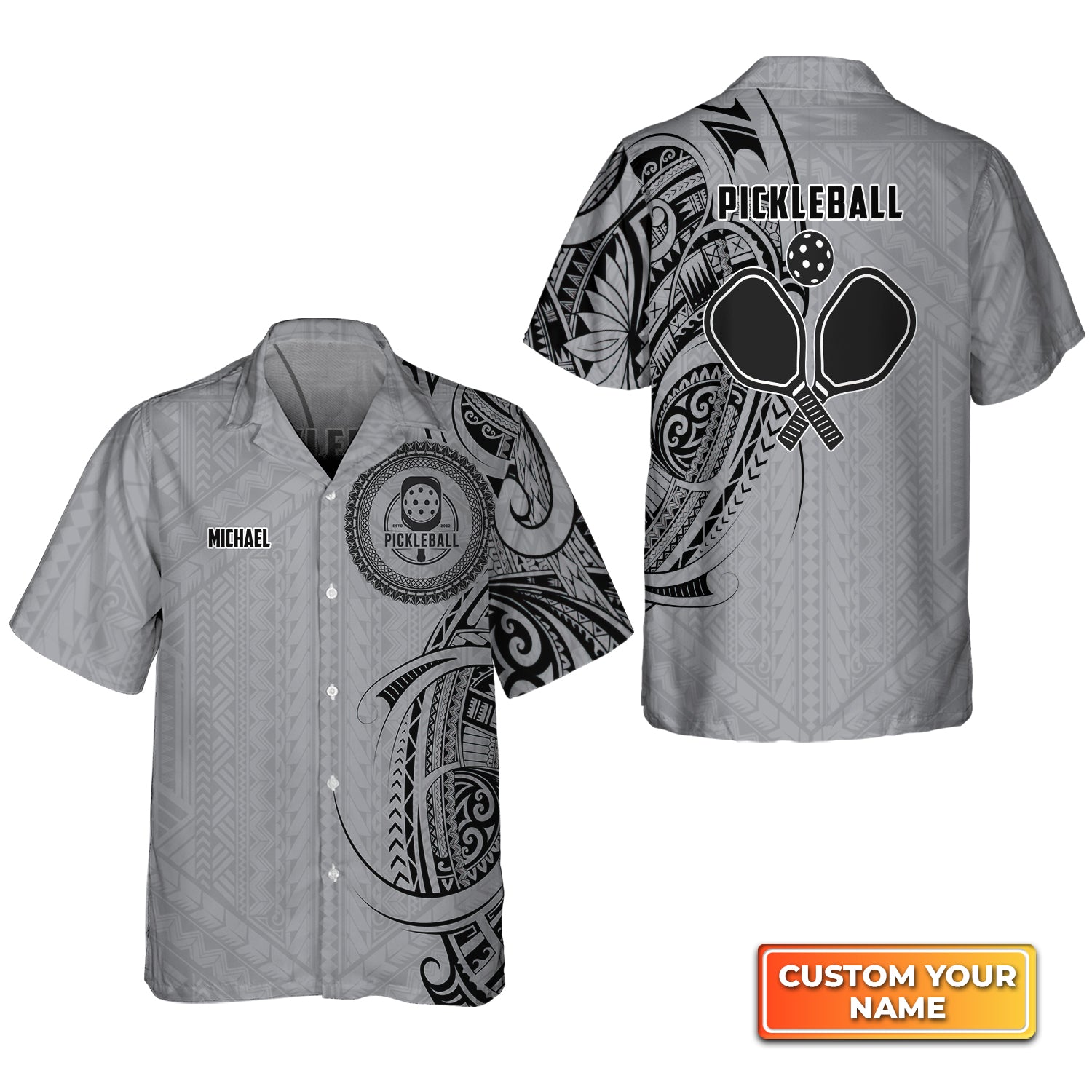 Strike Grey Tribal Tattoo Personalized Name 3D Hawaiian Shirt QB95 Gift For Pickleball Player