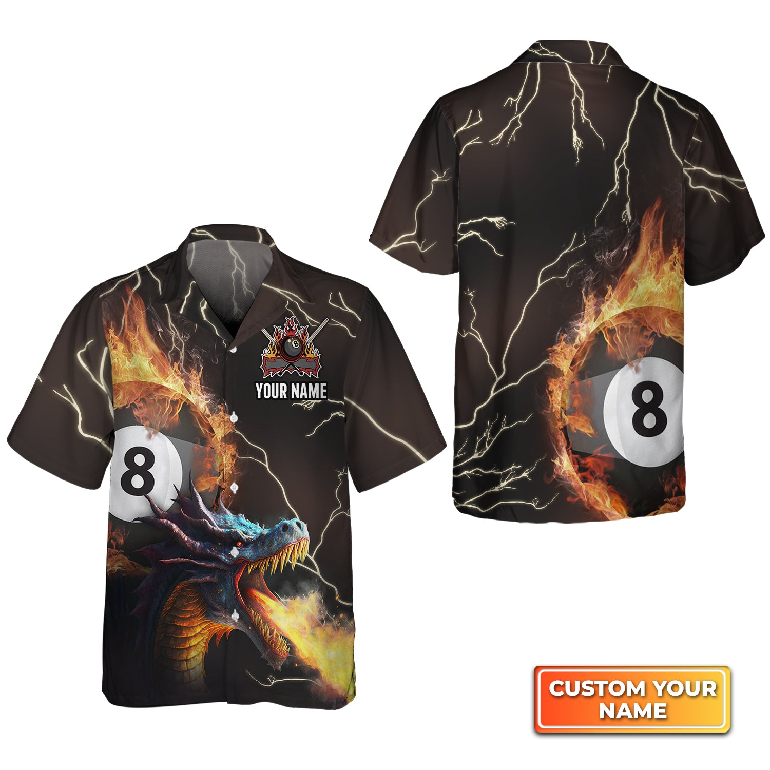 Dragon On Fire Billiard Pool 8 Balls Personalized Name 3D Hawaiian Shirt For Billiard Players QB95