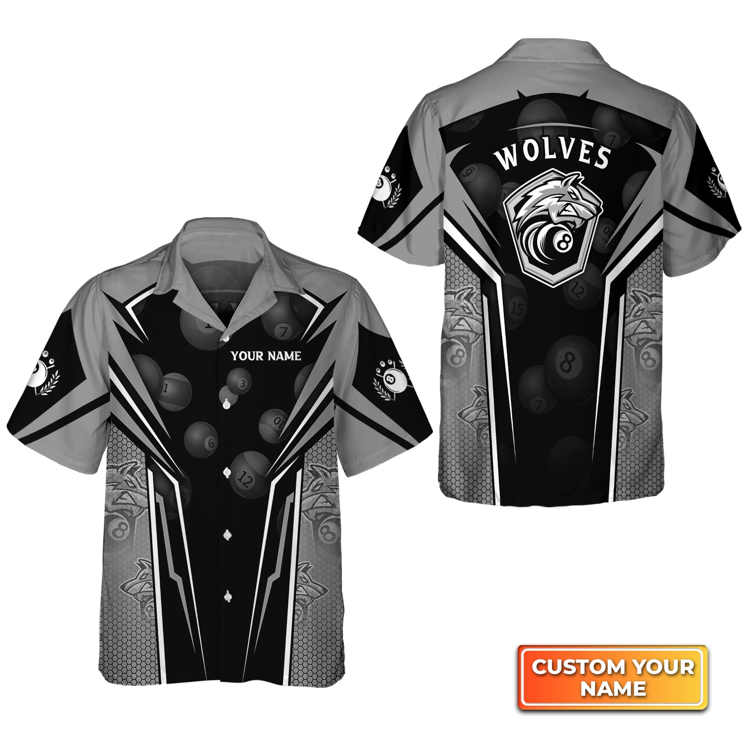 Wolf Team Pool Eight Ball Billiard Personalized Name 3D Hawaiian Shirt For Billiard Players QB95