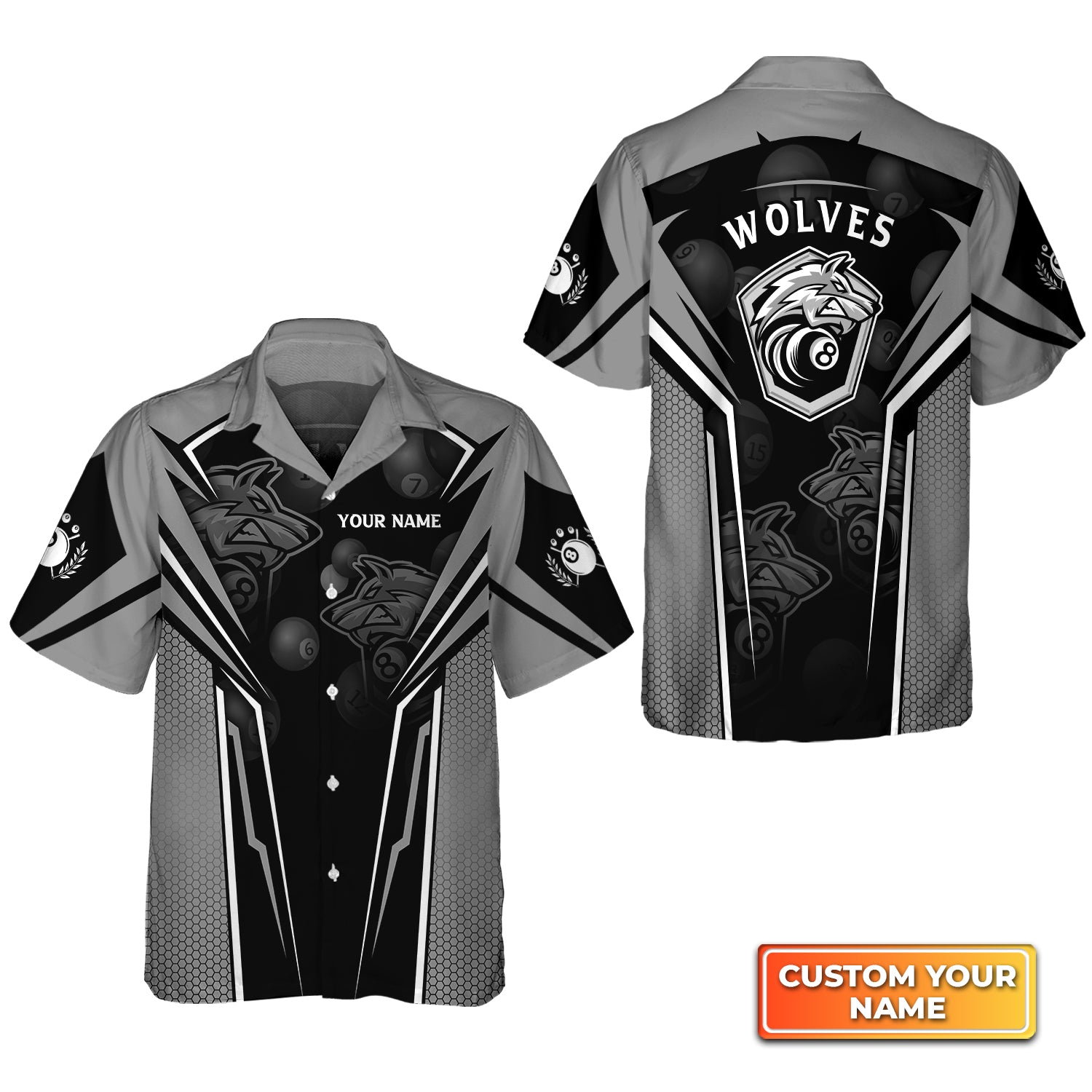 040 Wolf Team Pool Eight Ball Billiard Personalized Name 3D Hawaiian Shirt For Billiard Players QB95