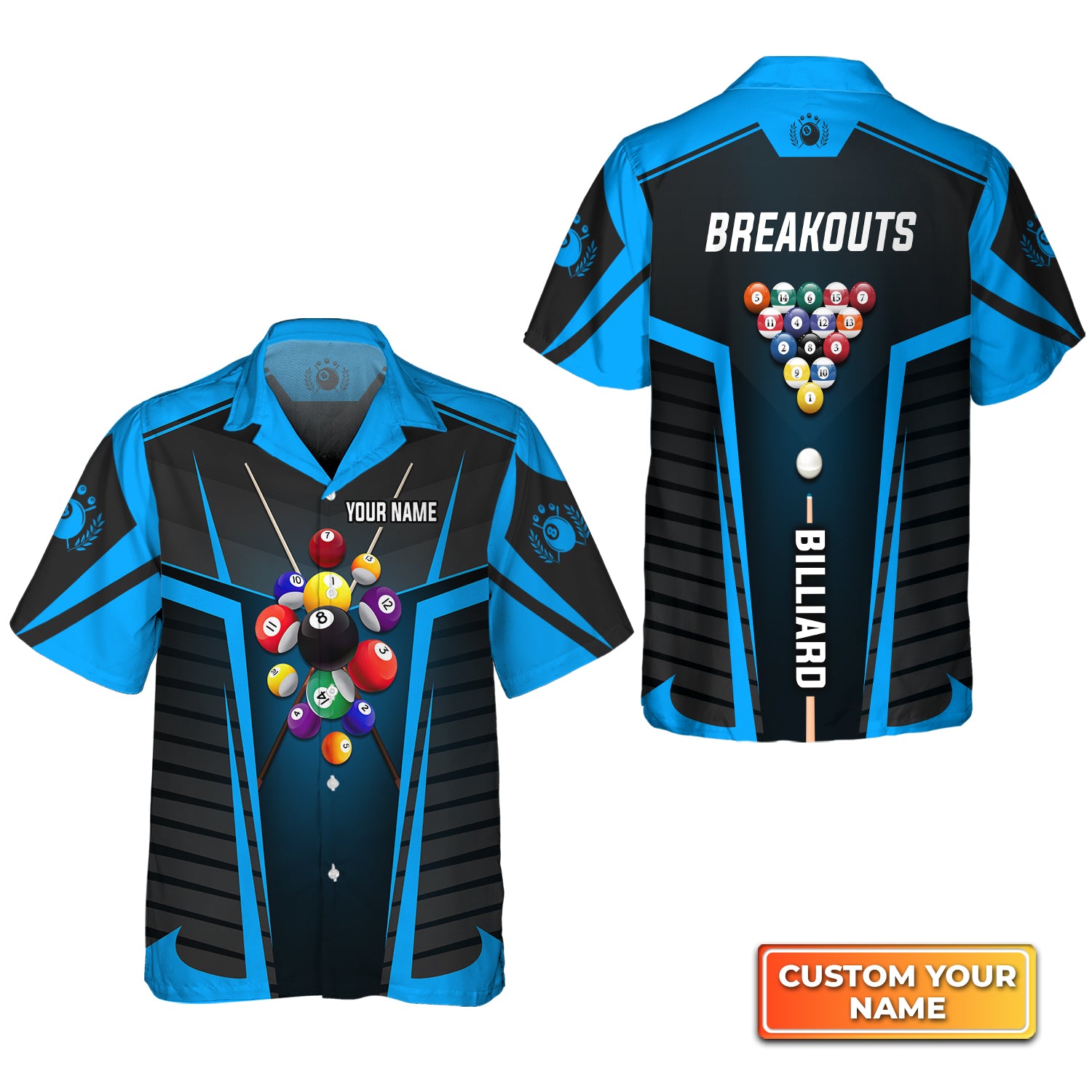 Breackouts Team Blue Billiard Balls Personalized Name 3D Hawaiian Shirt For Billiard Players QB95