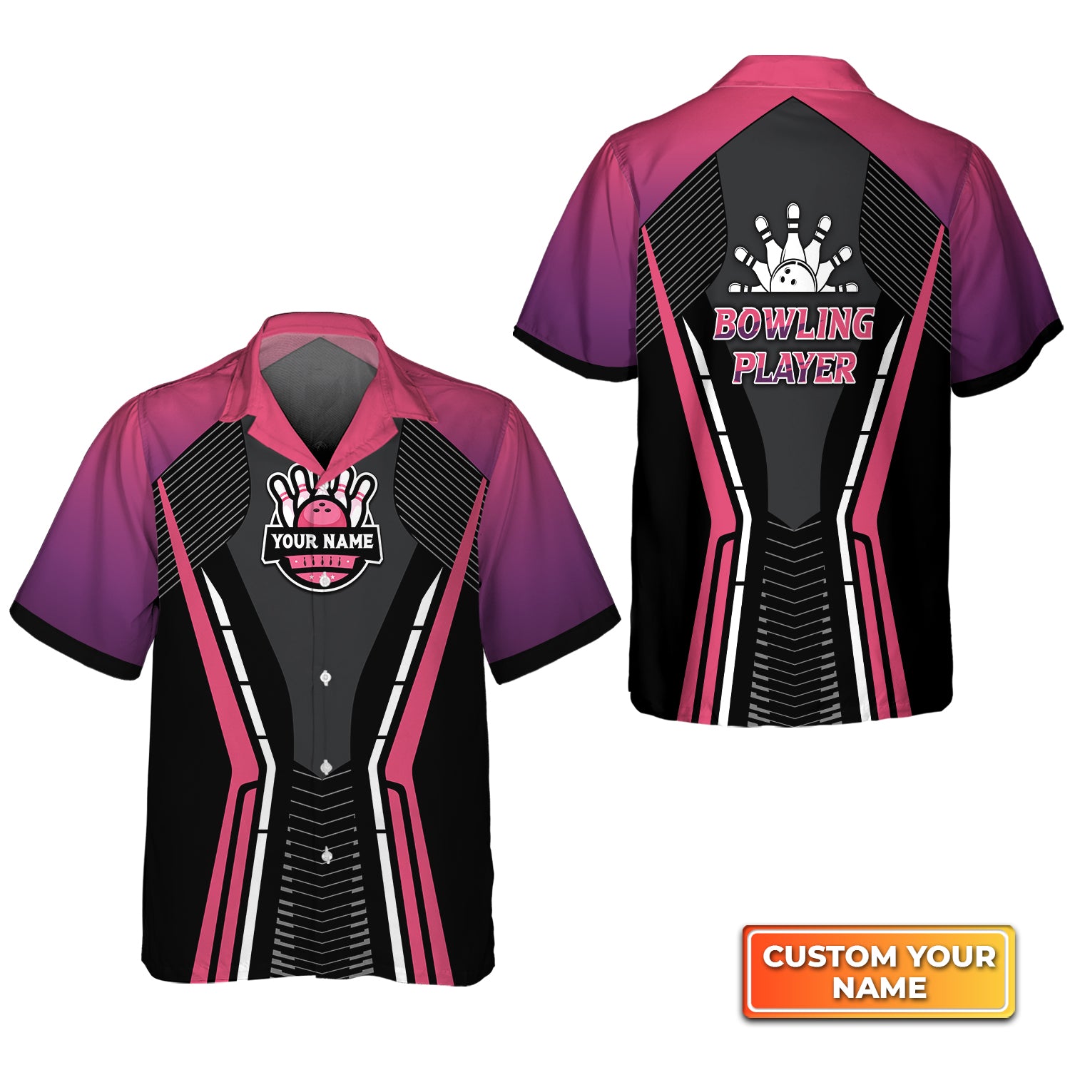 Bowling Strike Black Pink Personalized Name 3D Hawaiian Shirt QB95 Gift For Bowler