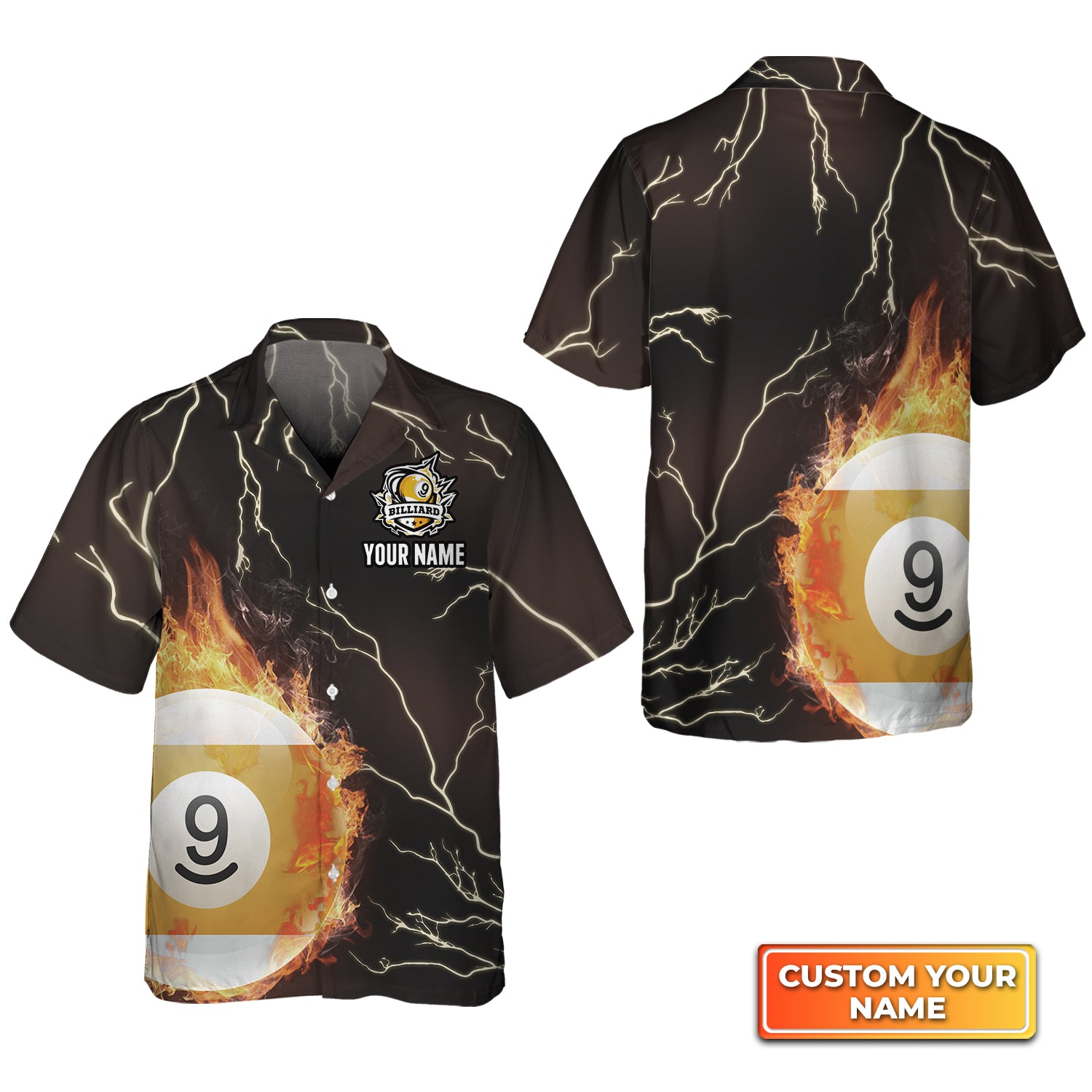 Billiard 9 Ball Fire Flame Personalized Name 3D Hawaiian Shirt For Billiard Players QB95