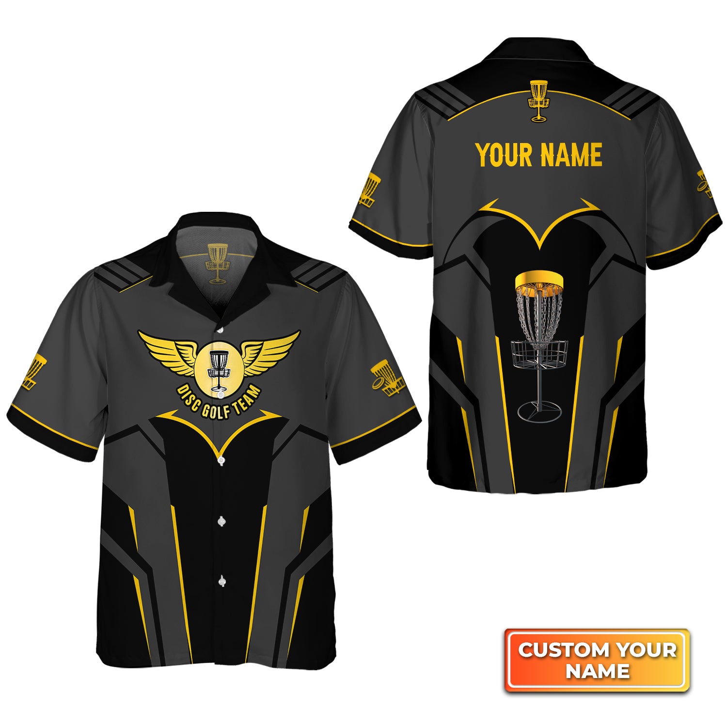 Golden Disc Golf Team Personalized Name 3D Hawaiian Shirt For Disc Golf Players QB95