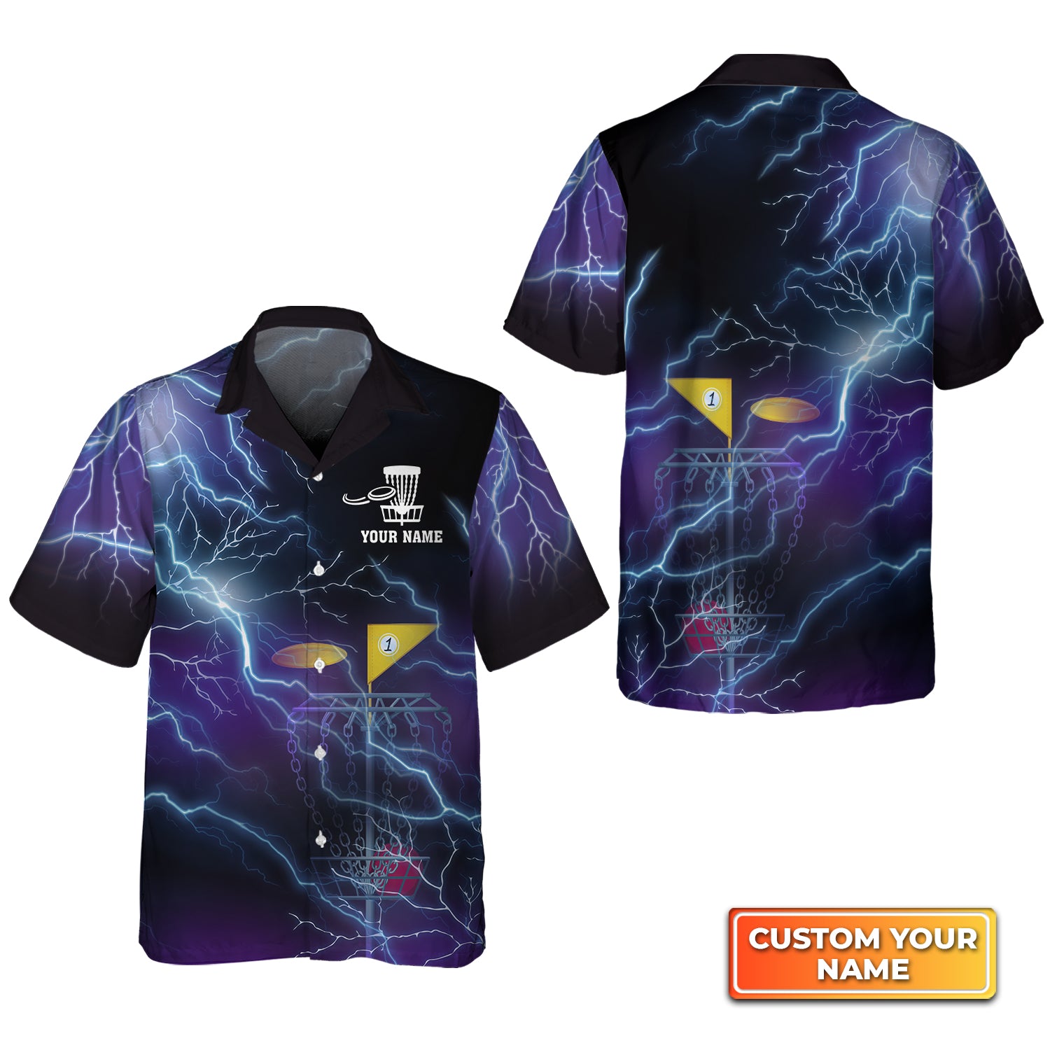 Disc Golf Thunder Lightning Personalized Name 3D Hawaiian Shirt For Disc Golf Players QB95