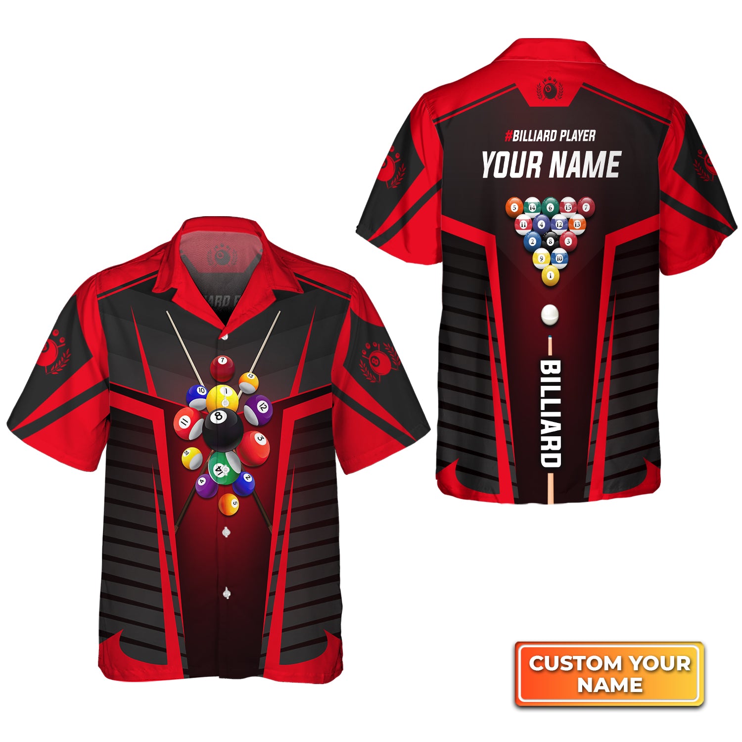 Red Billiard Balls Personalized Name 3D Hawaiian Shirt For Billiard Players QB95