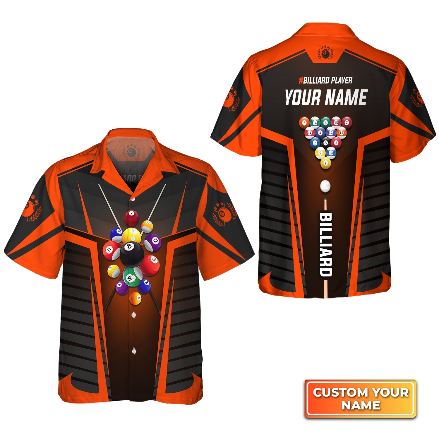 Orange Billiard Balls Personalized Name 3D Hawaiian Shirt For Billiard Players QB95