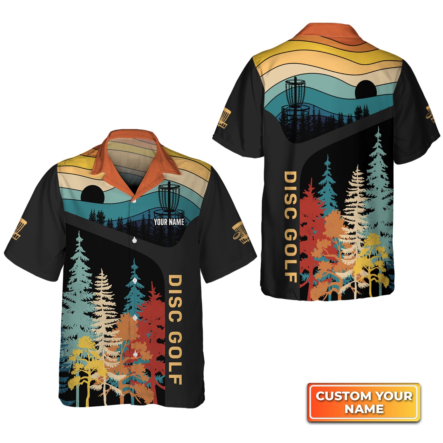 Disc Golf Retro Forest Personalized Name 3D Hawaiian Shirt For Disc Golf Players QB95