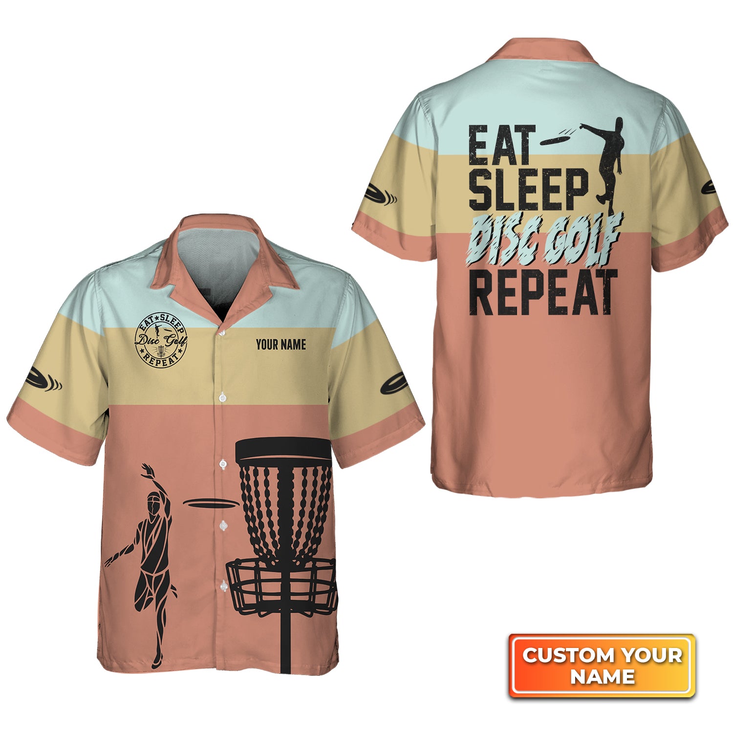 Eat Sleep Disc Golf Repeat Personalized Name 3D Hawaiian Shirt For Disc Golf Players QB95