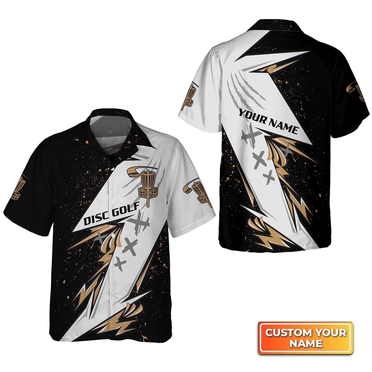 Black Gold Disc Golf Personalized Name 3D Hawaiian Shirt For Disc Golf Players QB95