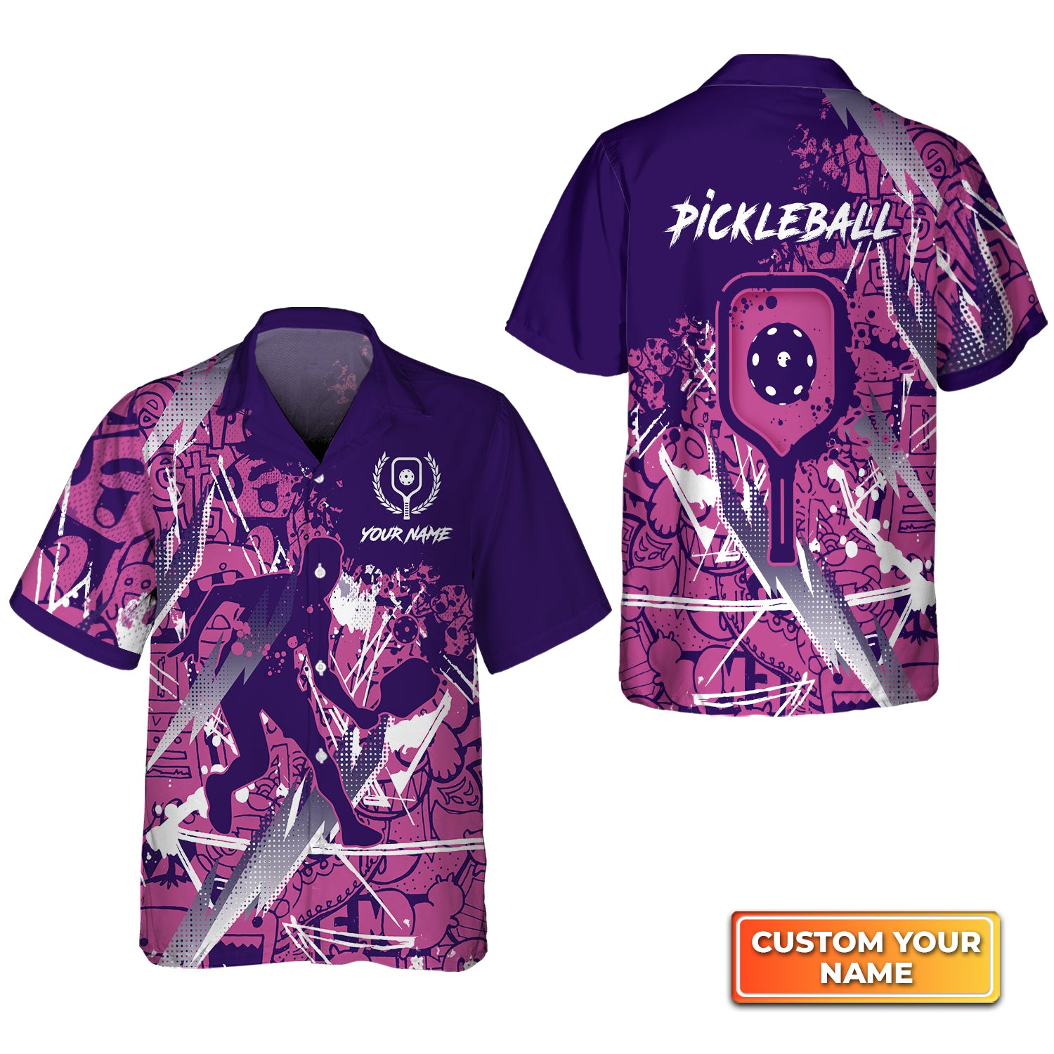 Pickleball - Scritch Man Purple Pink Pattern Personalized Name 3D Hawaiian Shirt QB95 Gift For Pickleball Player