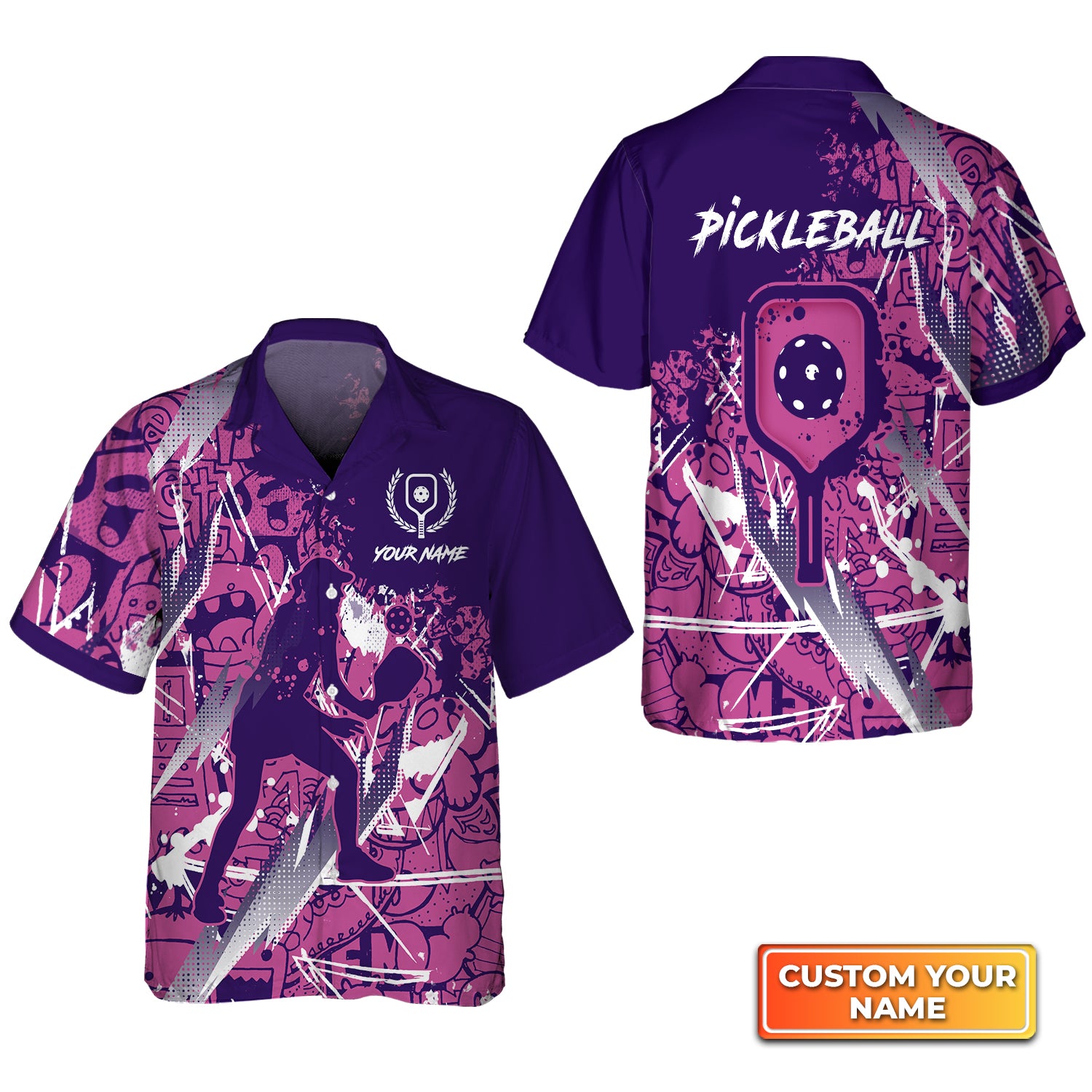 Pickleball - Scritch Woman Purple Pink Pattern Personalized Name 3D Hawaiian Shirt QB95 Gift For Pickleball Player