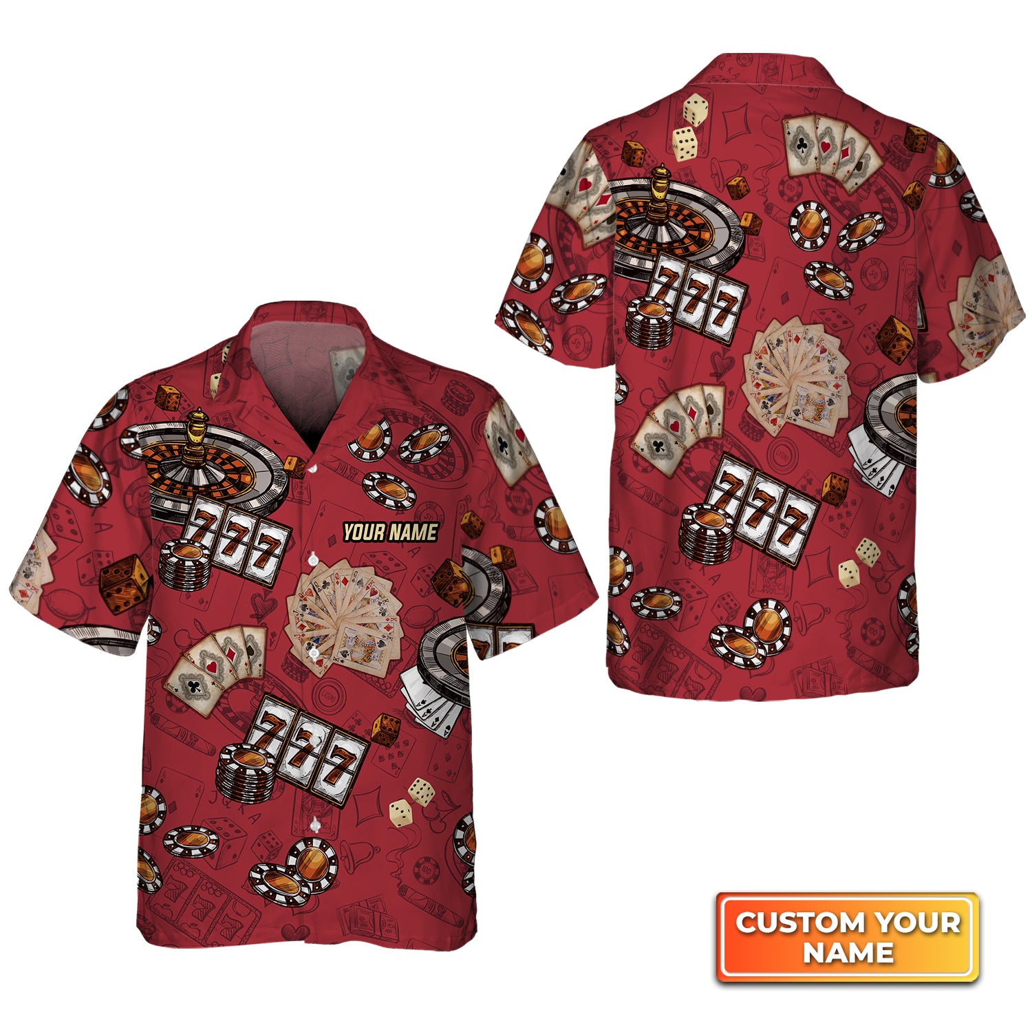 Casino Pattern Red Personalized Name 3D Hawaiian Shirt For Poker Players QB95