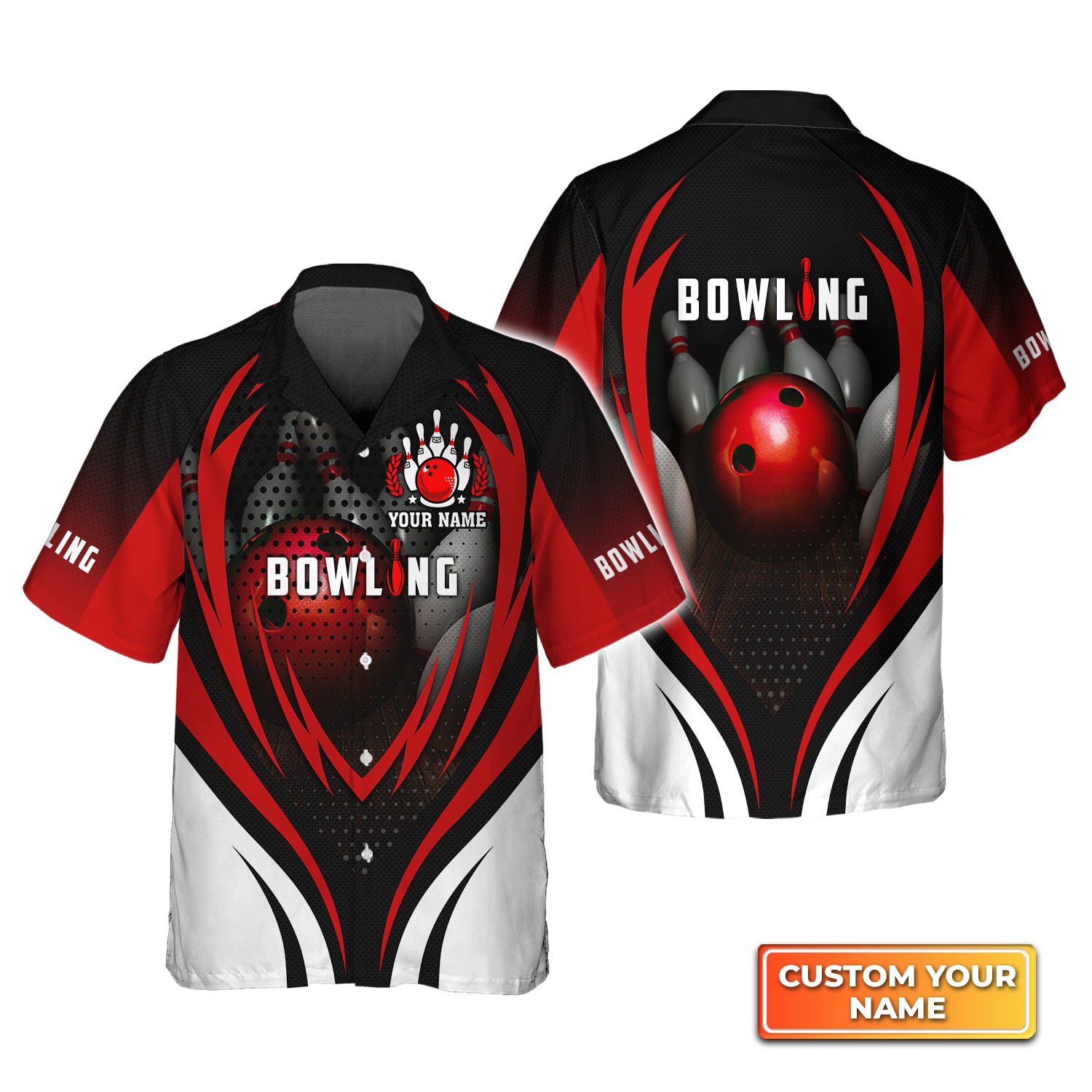 Bowling With Red Ball and Bowl Pins Personalized Name 3D Shirt QB95