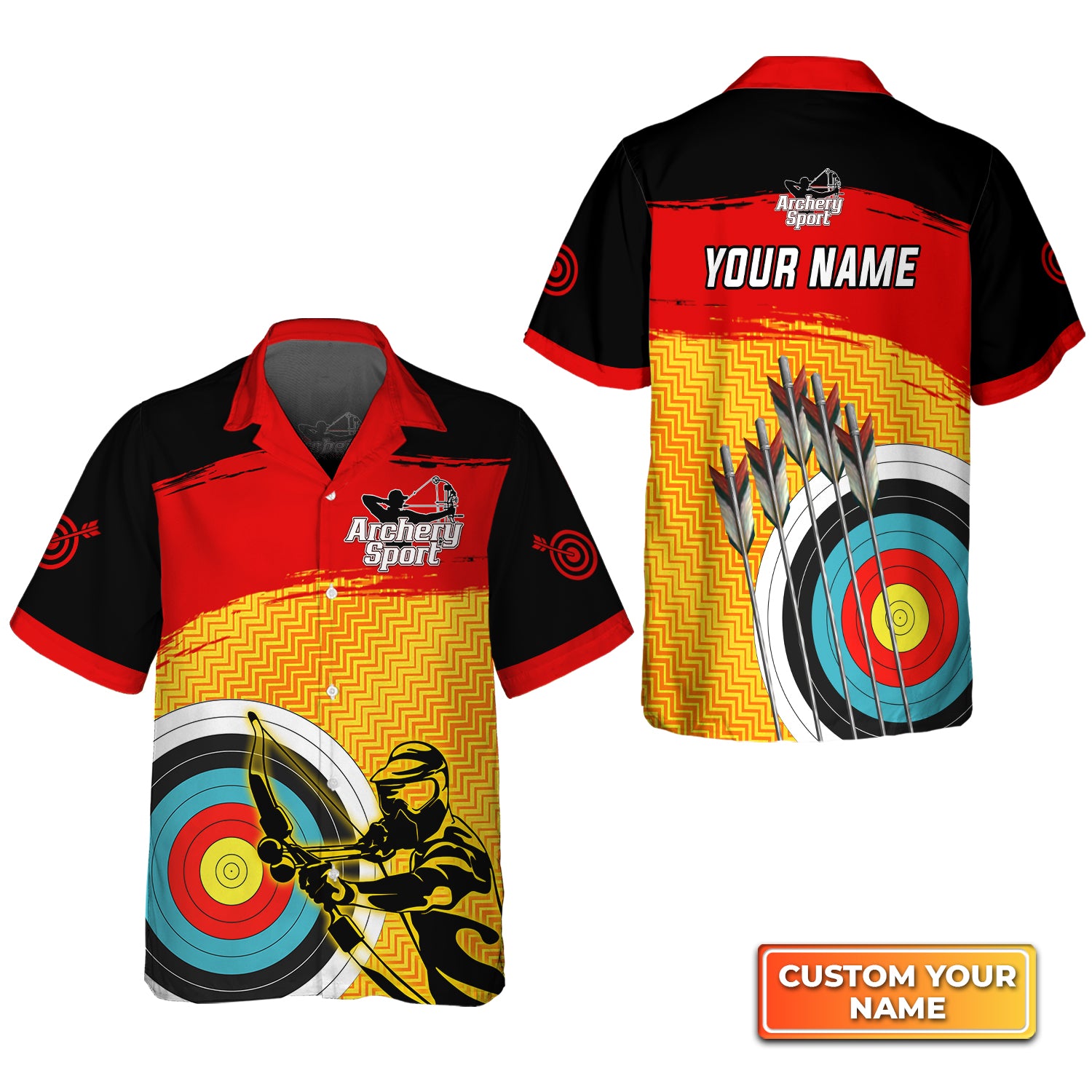 Yellow Archery Target Sign Personalized Name 3D Hawaiian Shirt QB95 Gift For Archer