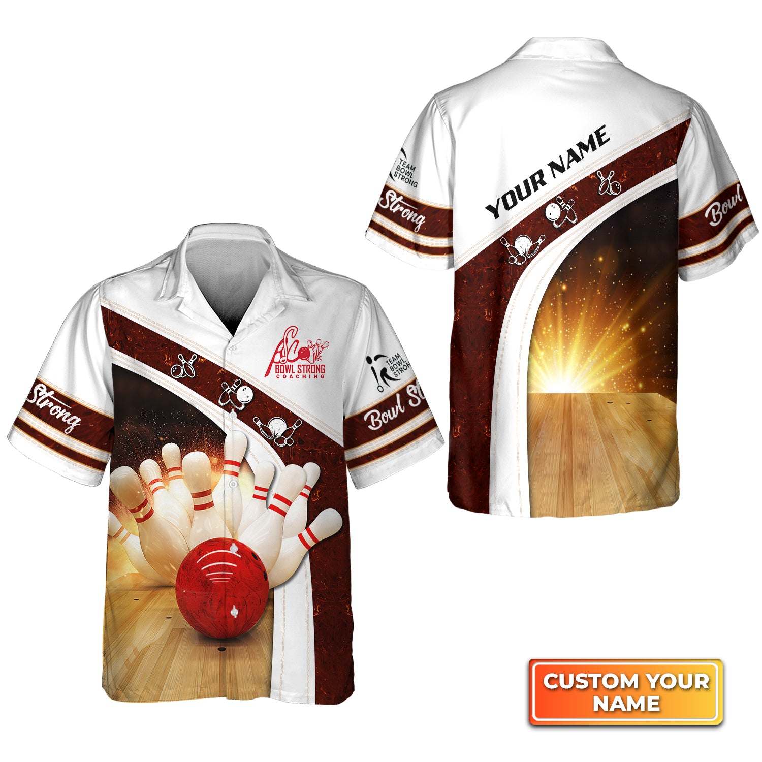 Red Bowling Ball Bowl Strong Personalized Name 3D Hawaiian Shirt QB95 Gift For Bowler