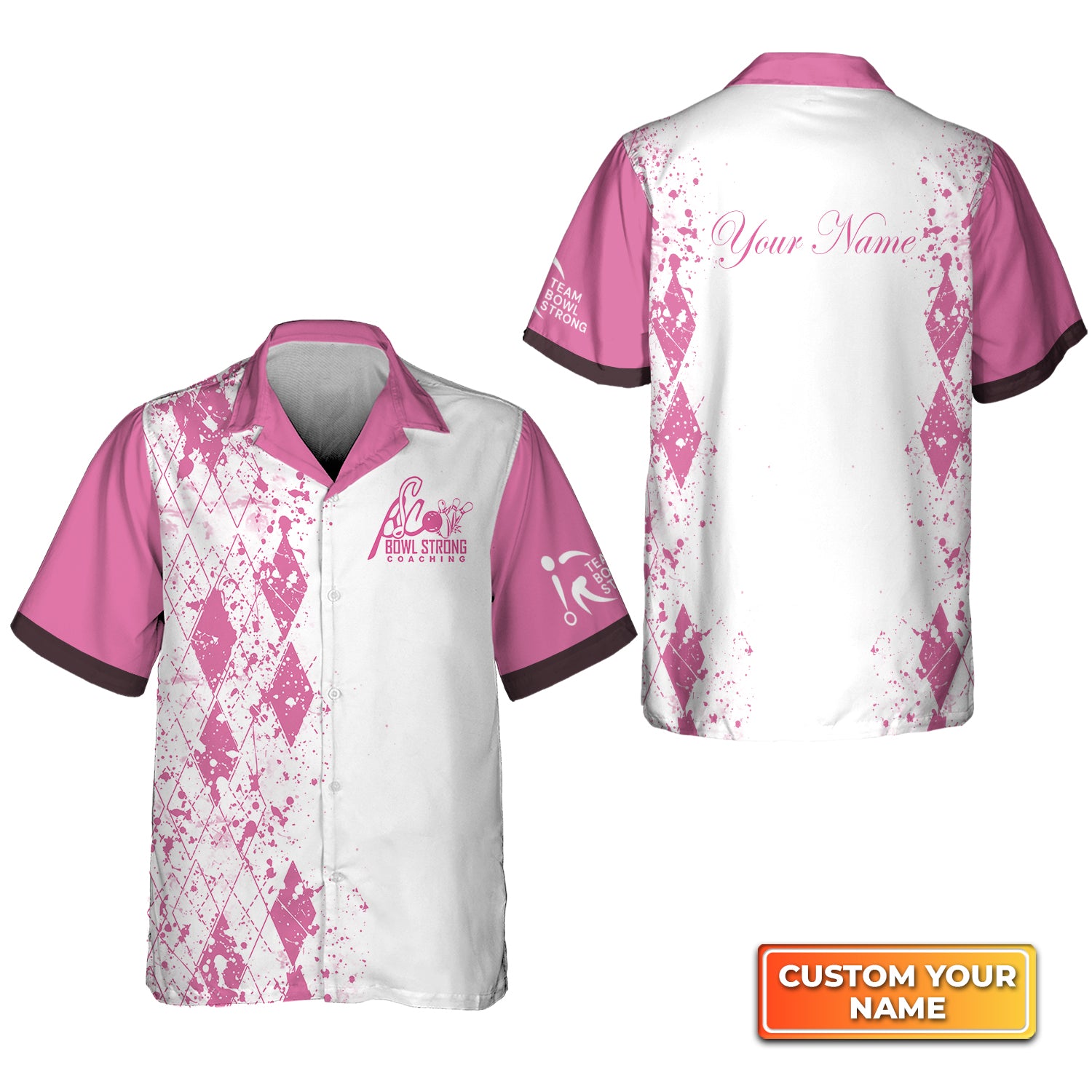 Team Bowl Strong Pink Pattern Personalized Name 3D Hawaiian Shirt QB95 Gift For Bowler