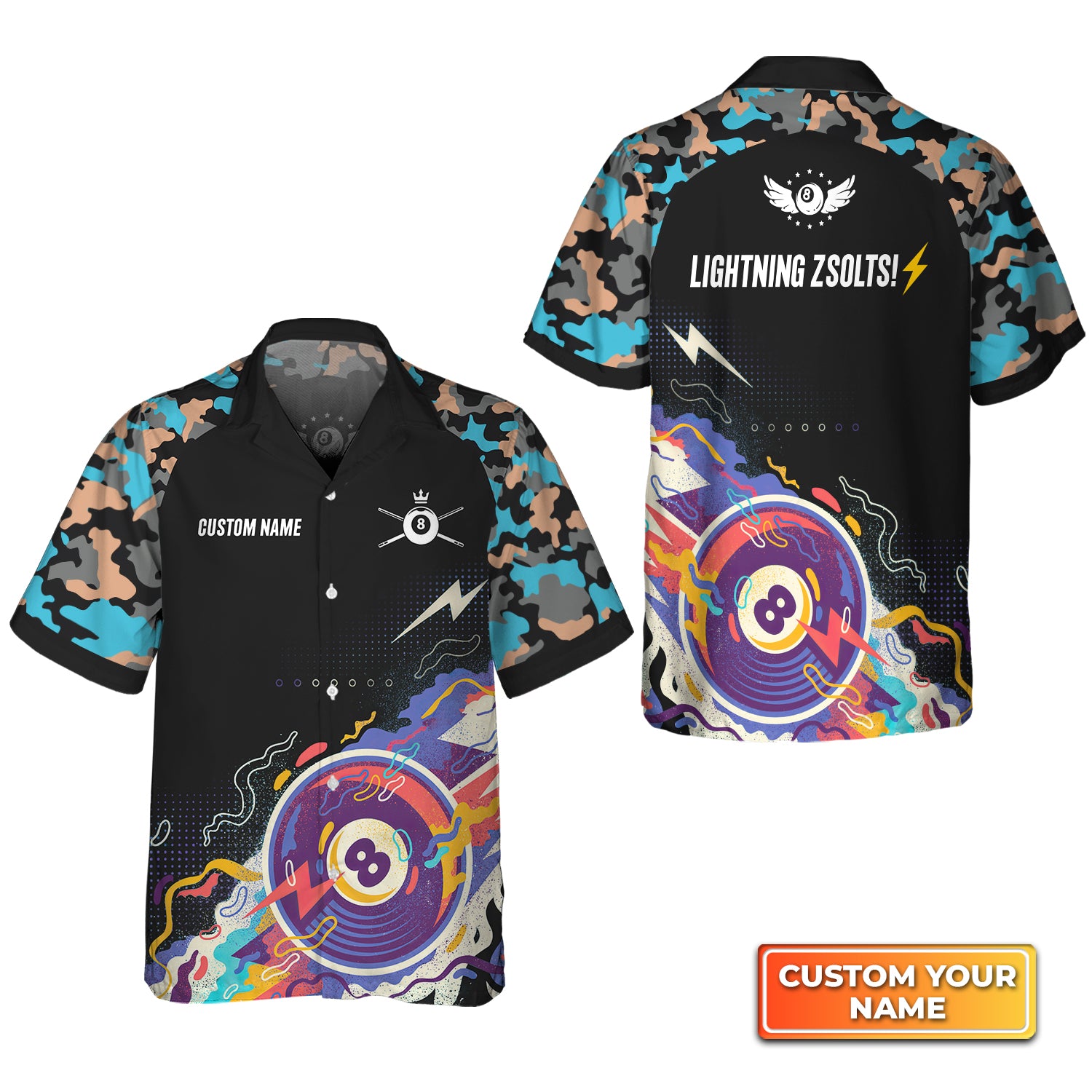 LIGHTNING ZSOLTS!⚡️ Pool 8 Ball Black Blue Watercolor Personalized Name 3D Hawaiian Shirt For Billiard Players QB95