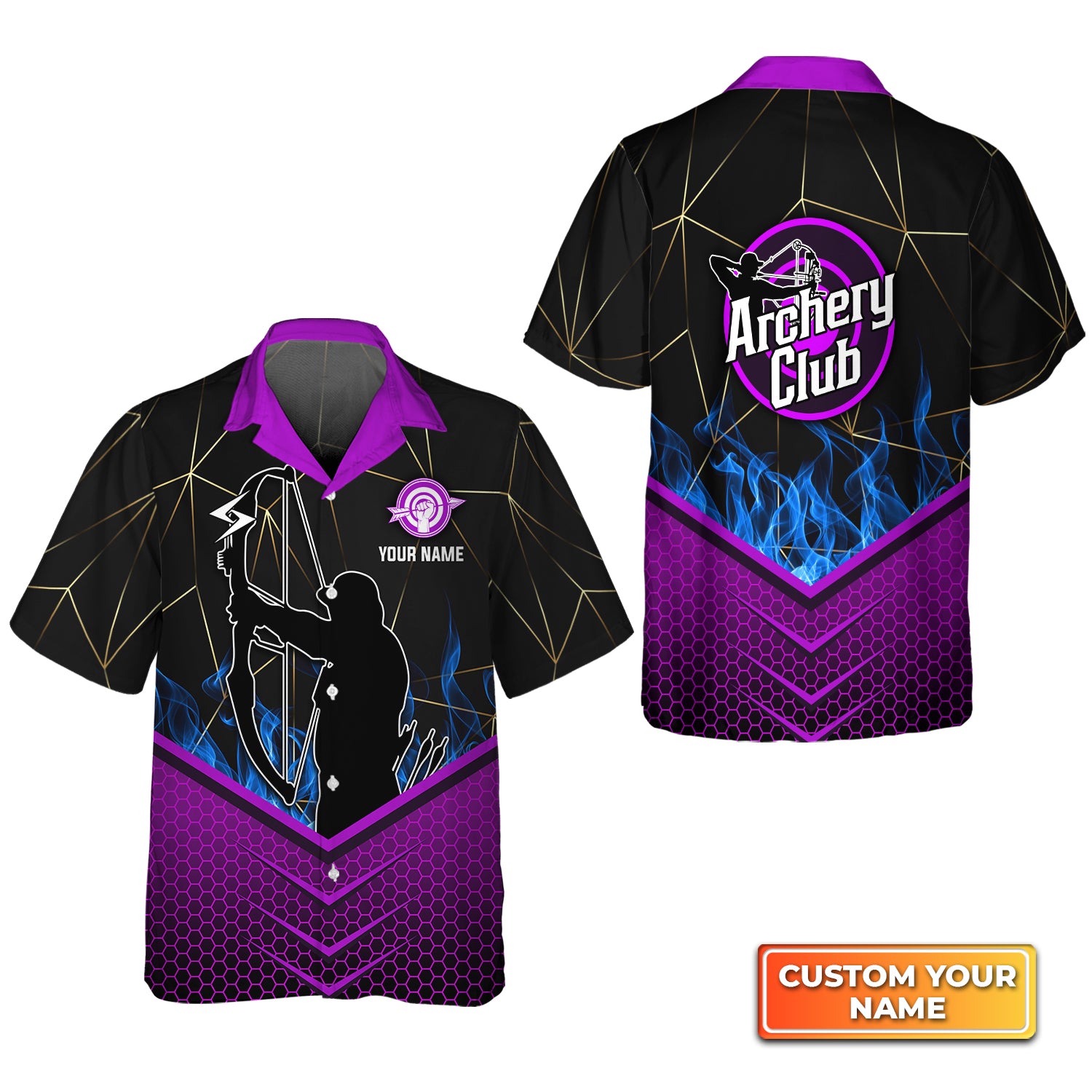 Ancher In Purple Background Archery Club Personalized Name 3D Hawaiian Shirt QB95 Gift For Archer