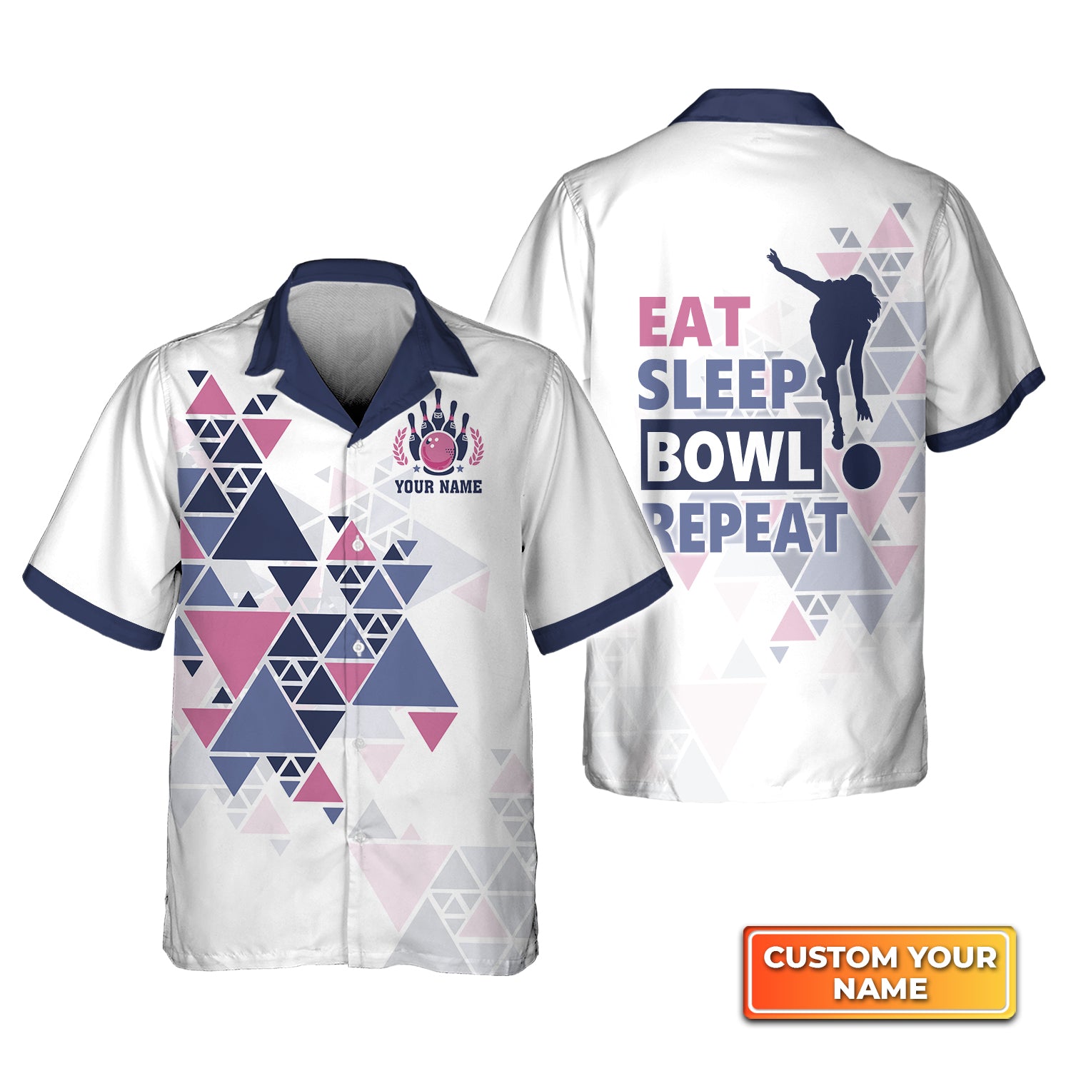 Eat Sleep Bowl Repeat Personalized Name 3D Hawaiian Shirt QB95