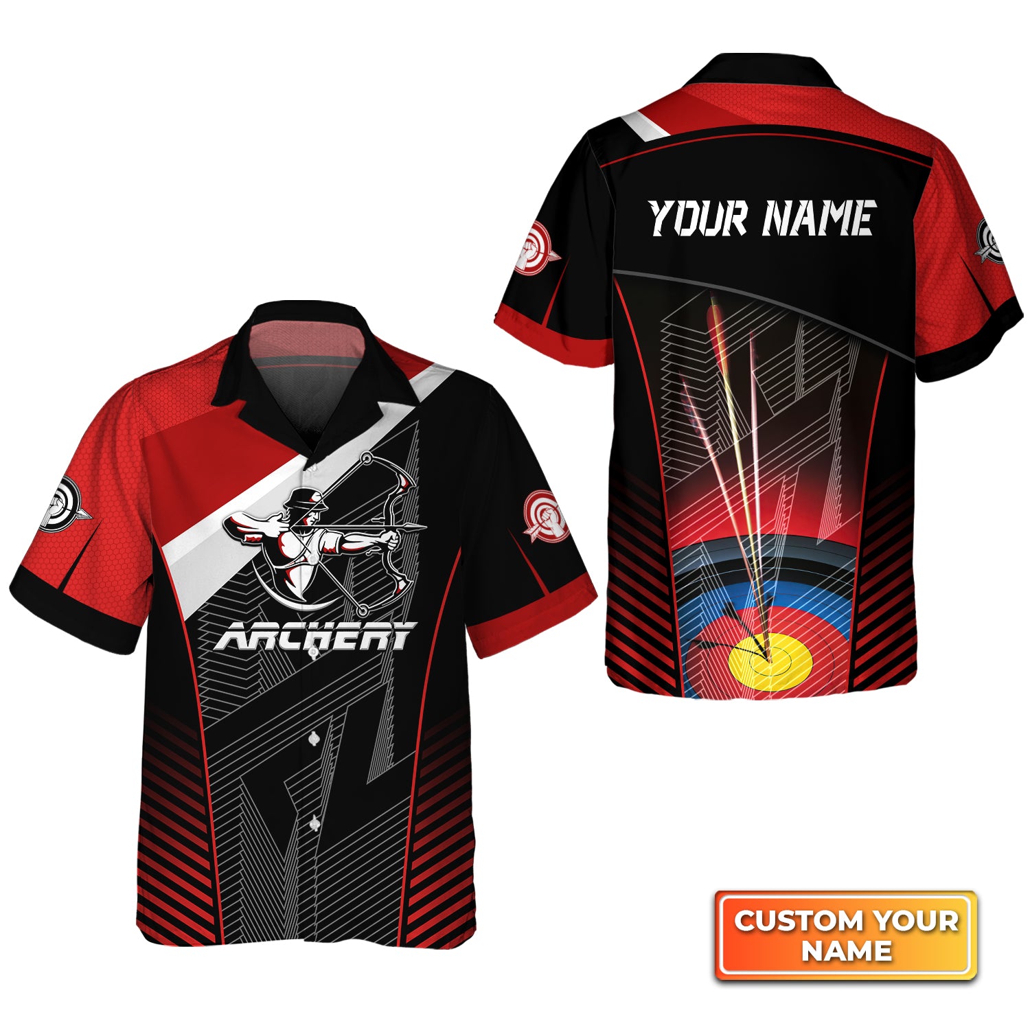 Red And Black Archer Archery Target Personalized Name 3D Hawaiian Shirt QB95 Gift For Archer