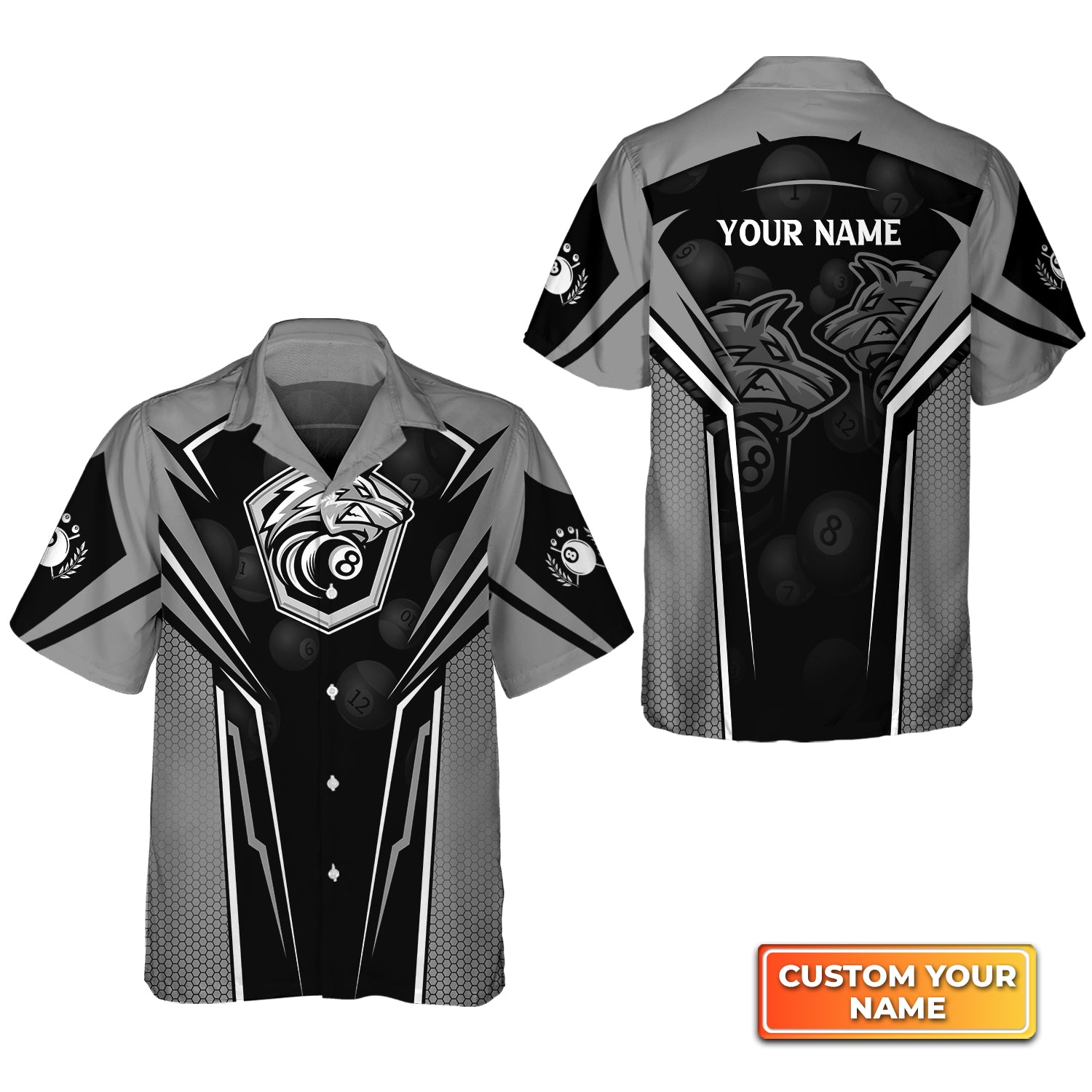 Grey Wolf Team Billiard Personalized Name 3D Hawaiian Shirt For Billiard Players QB95