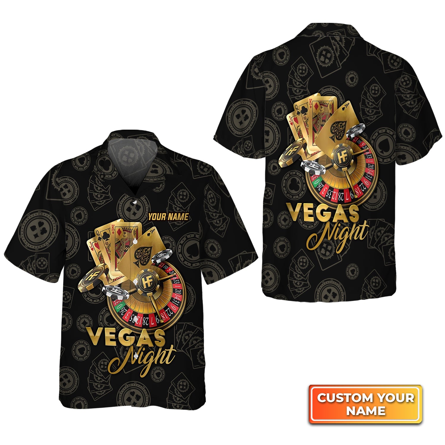 Vegas Night In Casino Personalized Name 3D Hawaiian Shirt For Poker Players QB95