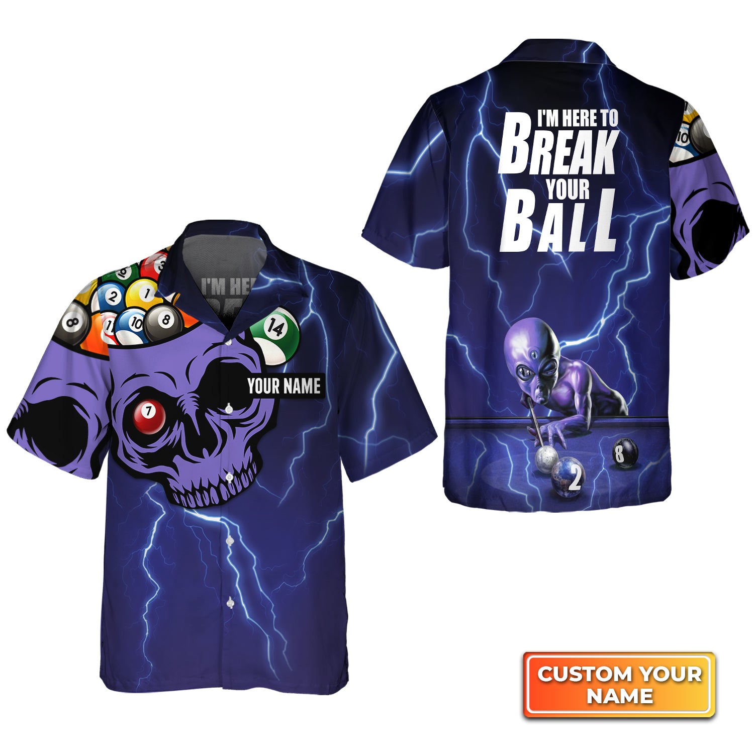 Thunderstorm I'm Here To Break Your Balls Personalized Name 3D Hawaiian Shirt For Billiard Players QB95