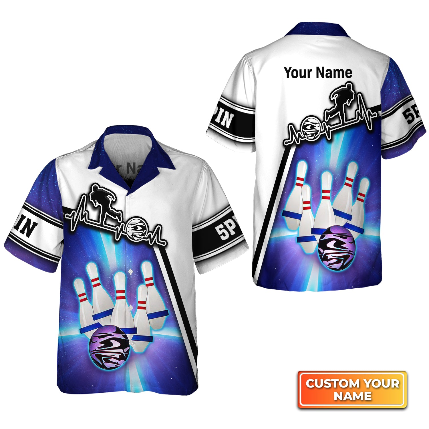 Blue Bowling 5 Pins Personalized Name 3D Hawaiian Shirt QB95