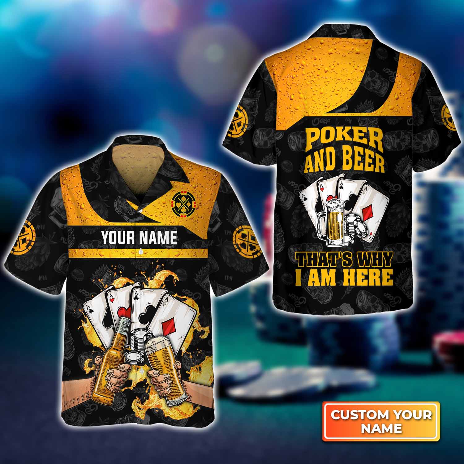 Poker And Beer That's Why I'm Here Personalized Name 3D Hawaiian Shirt For Poker Players QB95