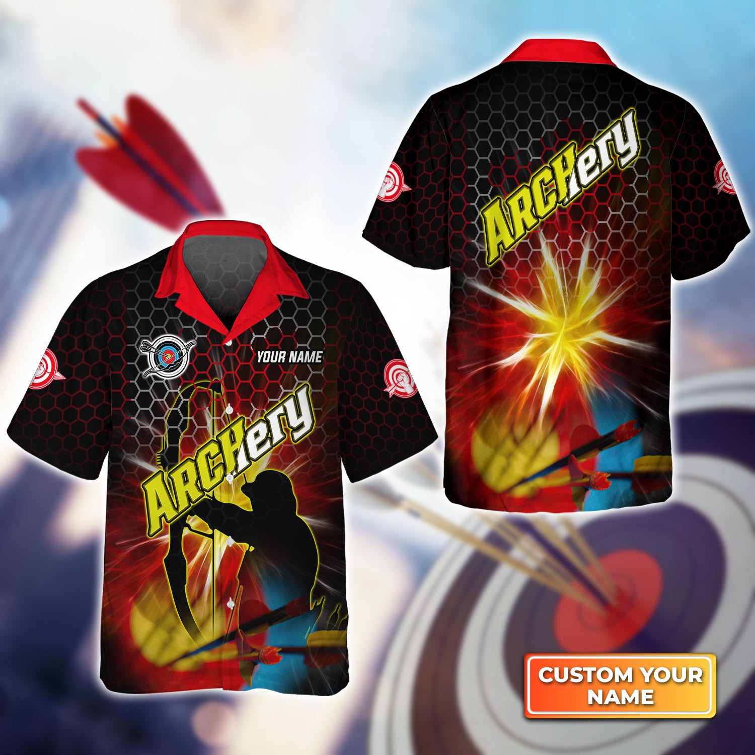 Yellow Archer Archery Target Personalized Name 3D Hawaiian Shirt QB95 Gift For Archer