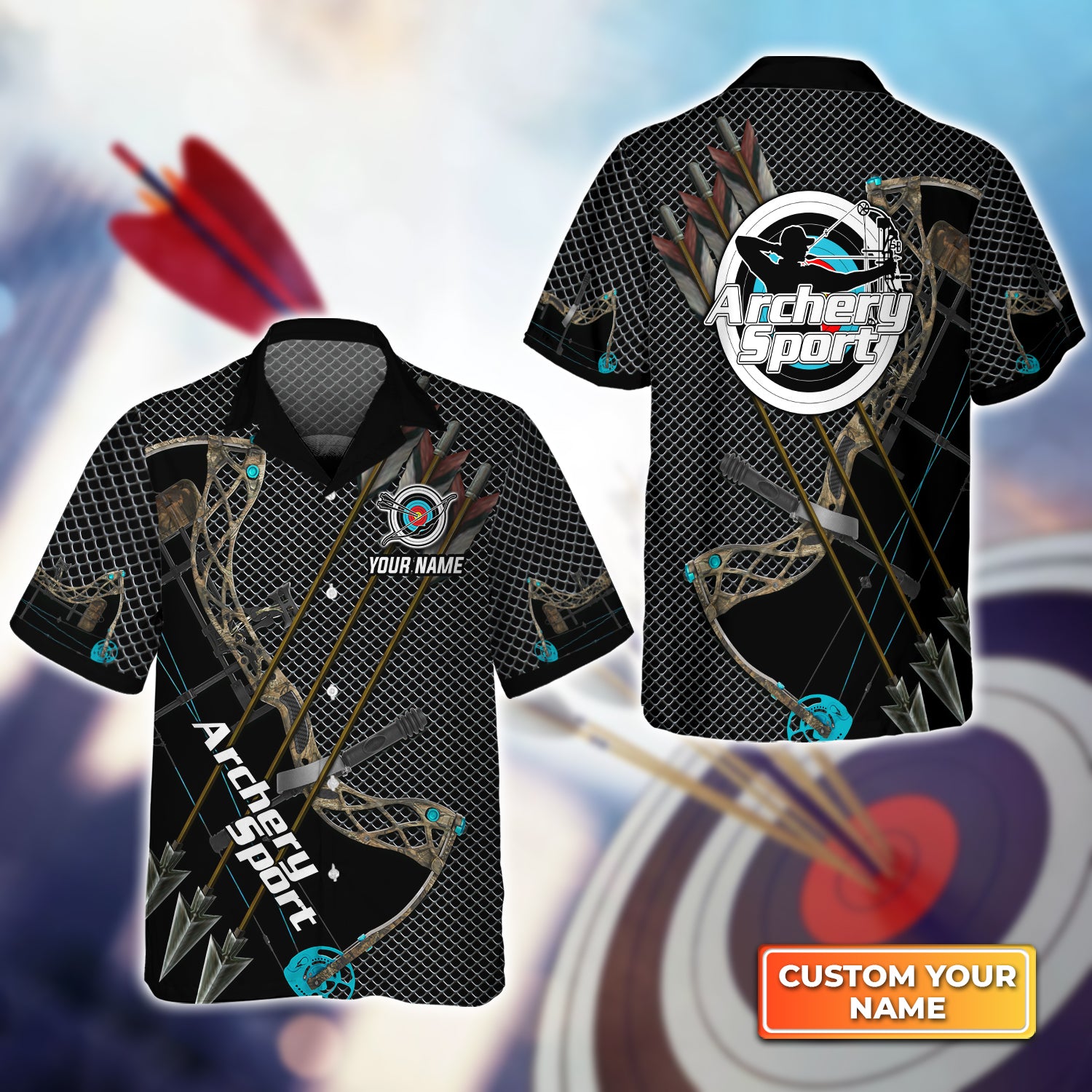 Archery Metal Mesh Pattern Personalized Name 3D Hawaiian Shirt QB95 Gift For Archer