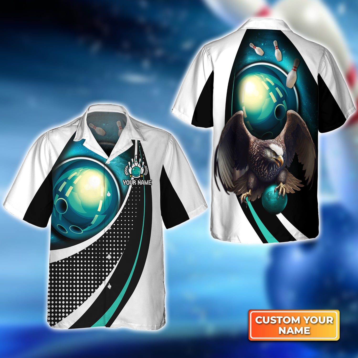 Eagle Bowling Team Blue Bowling Ball Personalized Name 3D Hawaiian Shirt QB95