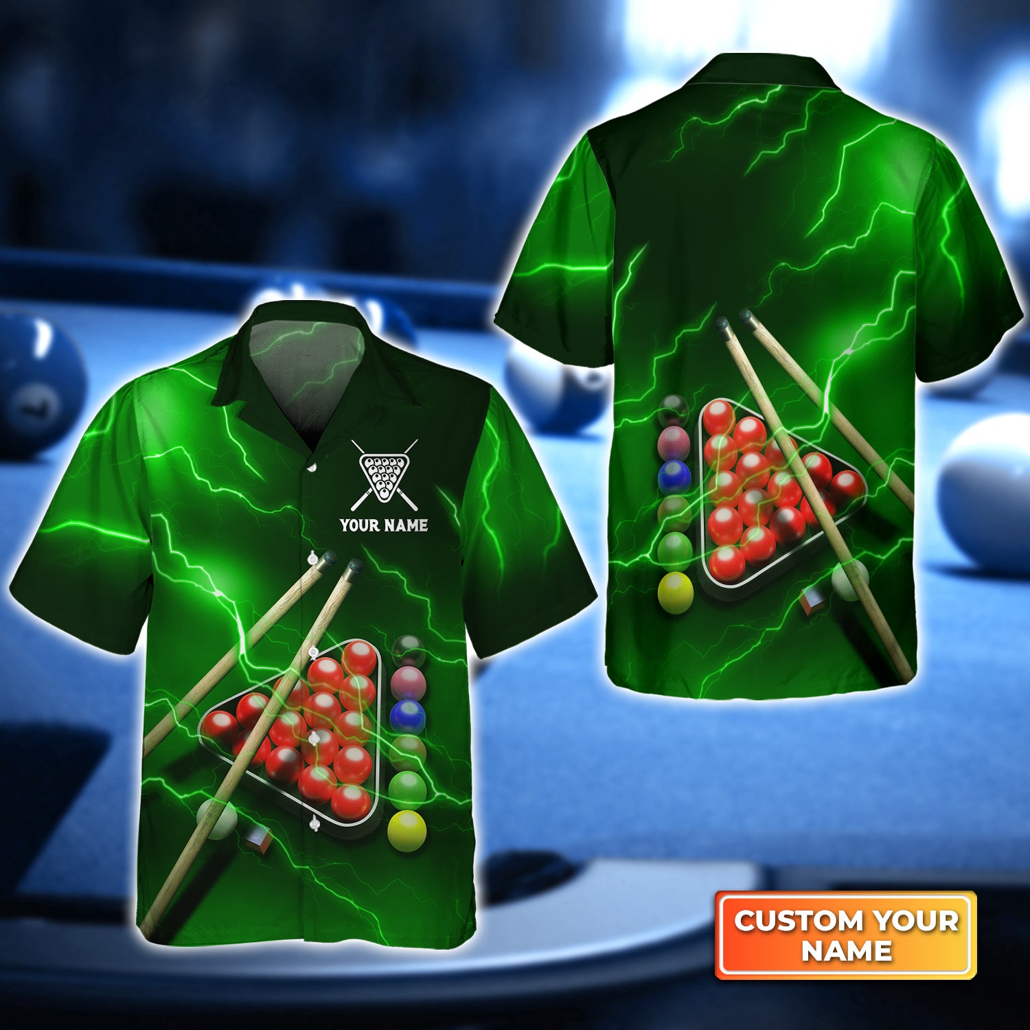 Snooker Thunder Lightning Personalized Name 3D Hawaiian Shirt For Billiard Players QB95