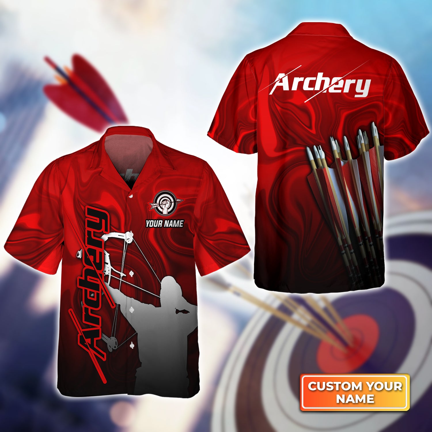 Red Archery Abstract Colorful Animation Personalized Name 3D Hawaiian Shirt QB95 Gift For Archer