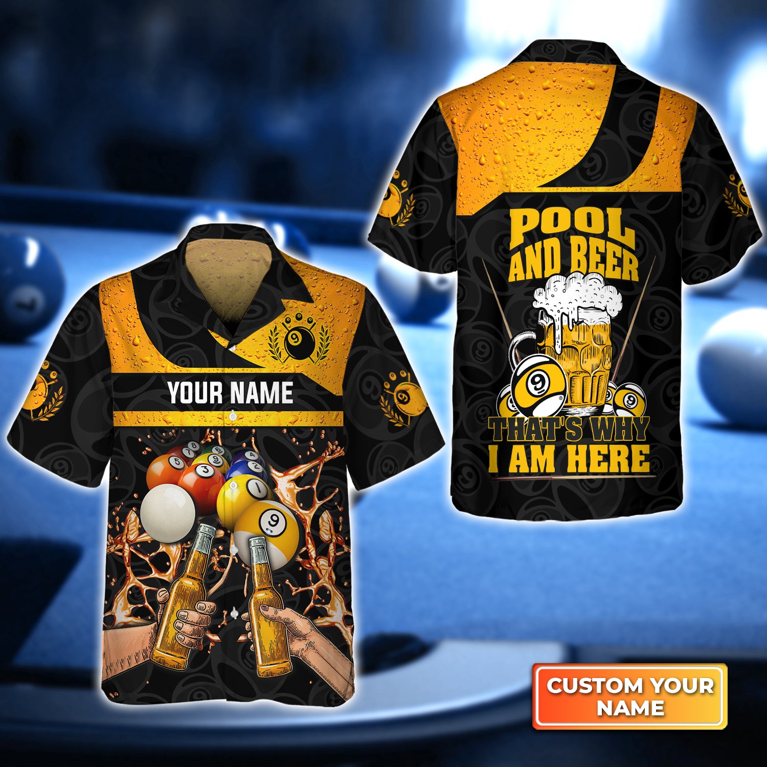 Nine-Ball Billiard And Beer That's Why I'm Here Personalized Name 3D Hawaiian Shirt For Billiard Players QB95