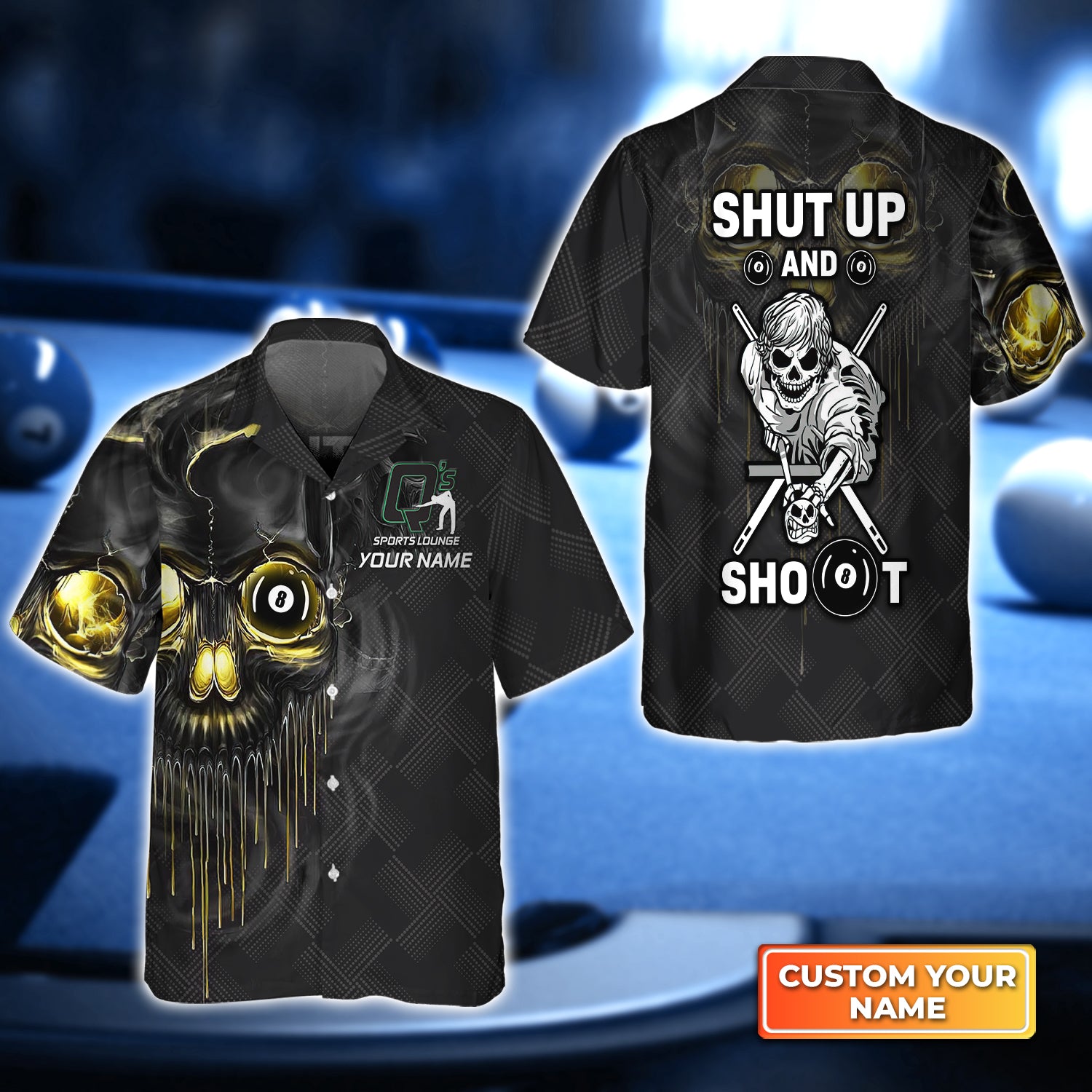 Q's Team Pool Shut Up And Shoot Personalized Name 3D Hawaiian Shirt For Billiard Players QB95