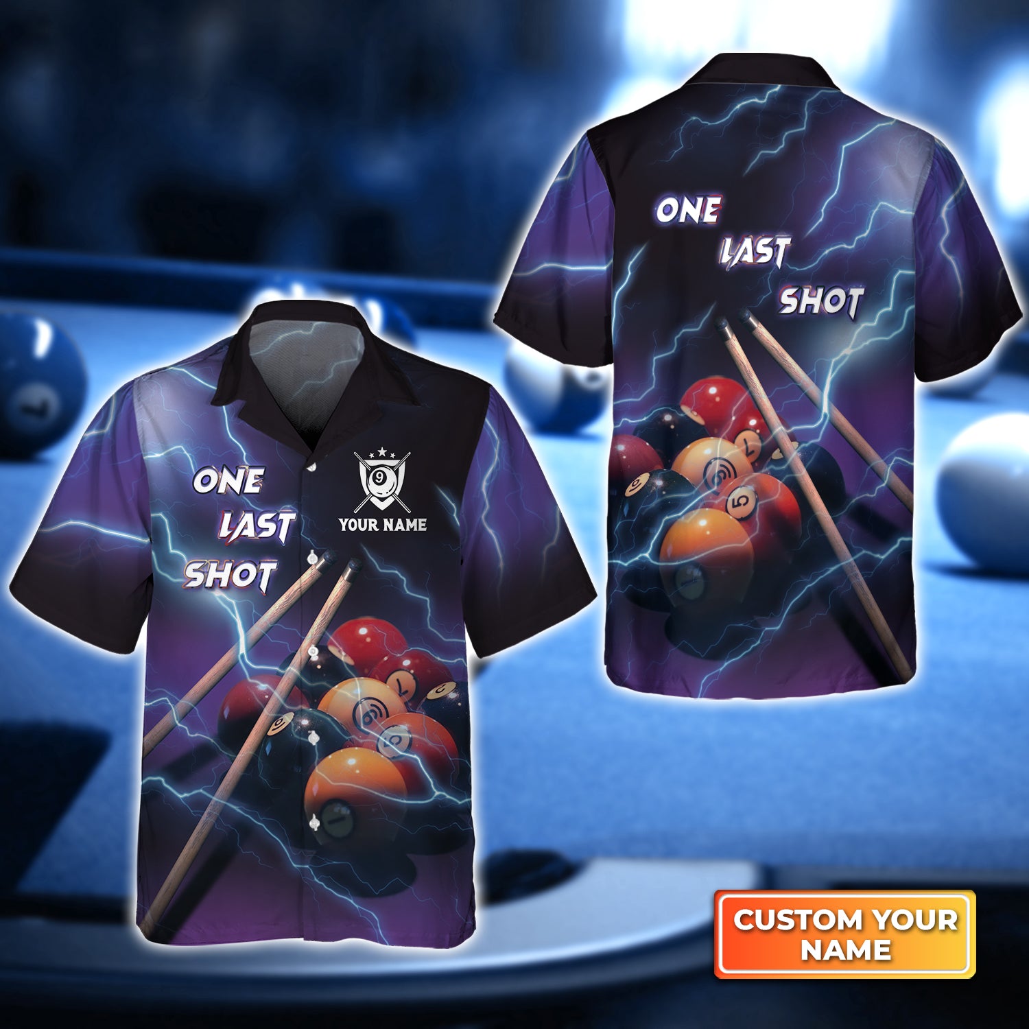 One Last Shot Billiard 9 Ball Thunder Lightning Personalized Name 3D Hawaiian Shirt For Billiard Players QB95