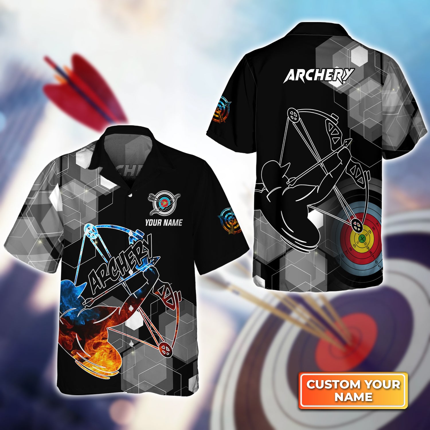 Archery Summer Short Sleeve Shirts Personalized Name 3D Target Bow Hawaiian Shirt QB95 Gift For Archer Sport Lovers