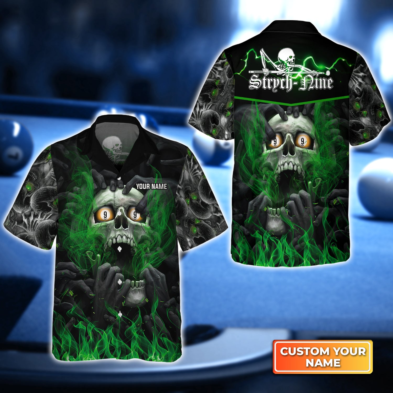 Dead Stroke Pool 8 Ball Skull On Fire Personalized Name 3D Hawaiian Shirt For Billiard Players QB95