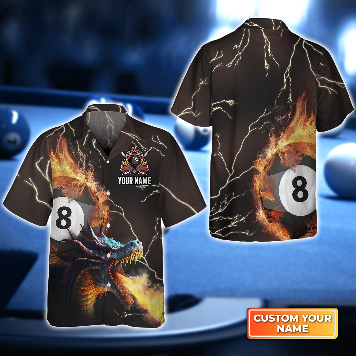 Dragon On Fire Billiard Pool 8 Balls Personalized Name 3D Hawaiian Shirt For Billiard Players QB95