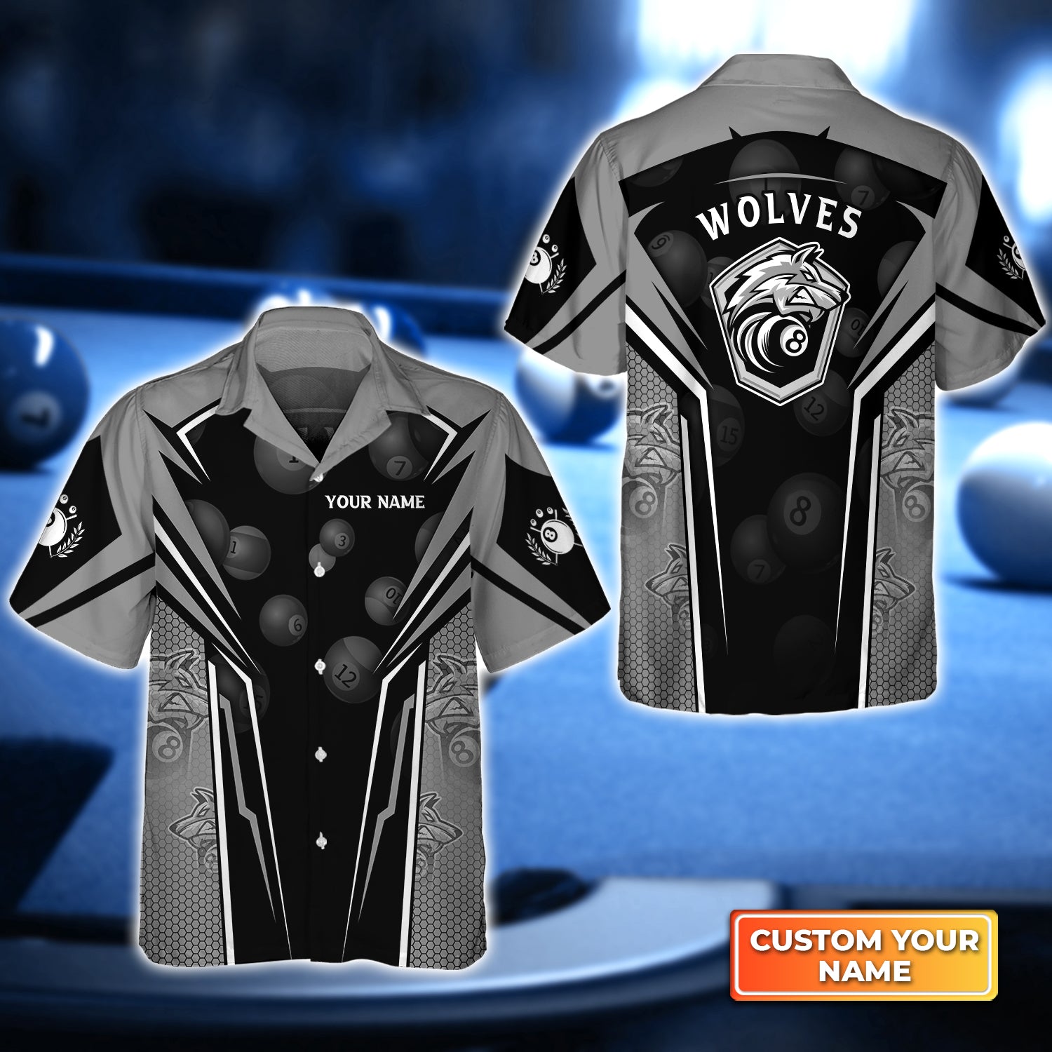 Wolf Team Pool Eight Ball Billiard Personalized Name 3D Hawaiian Shirt For Billiard Players QB95