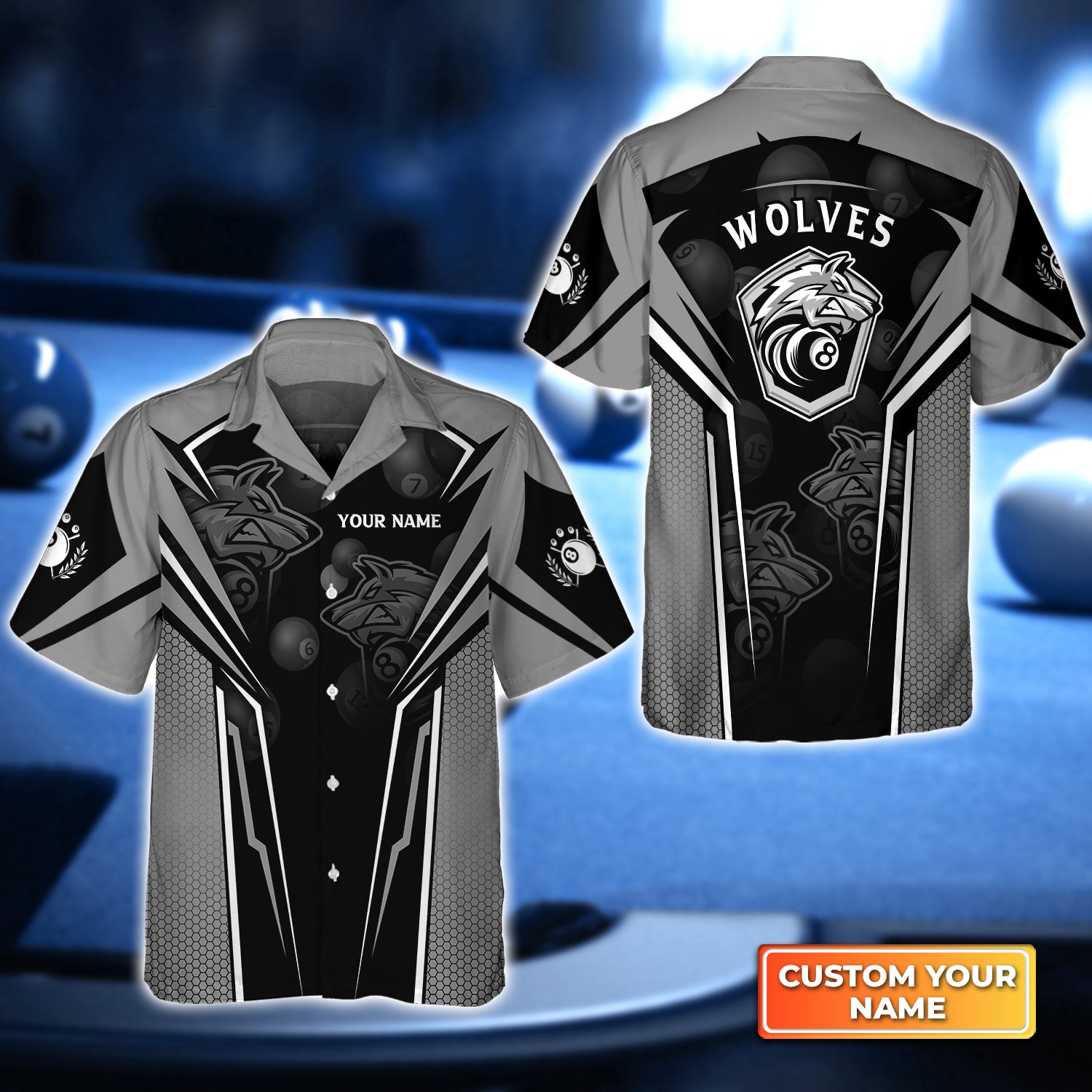 040 Wolf Team Pool Eight Ball Billiard Personalized Name 3D Hawaiian Shirt For Billiard Players QB95