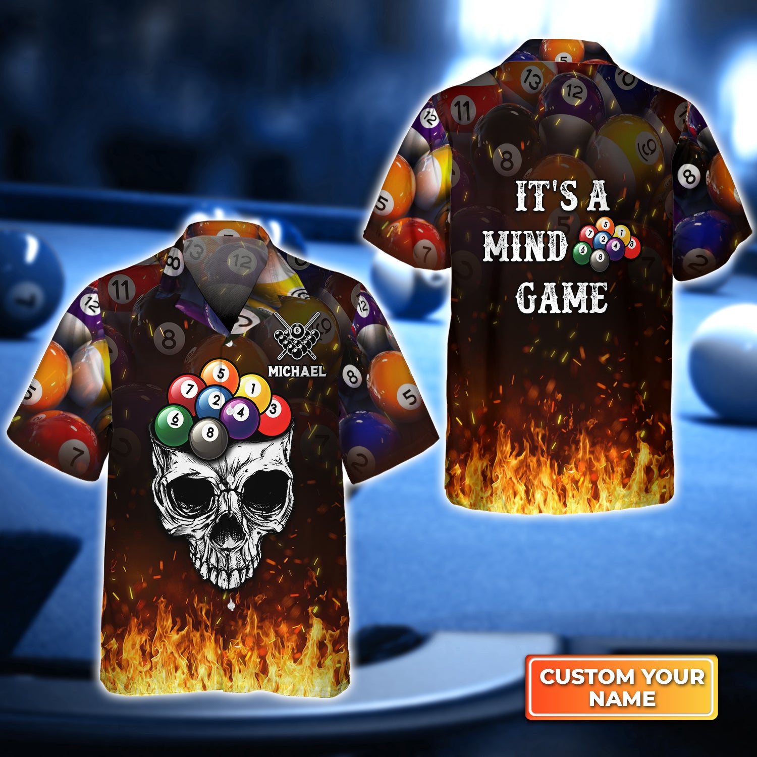 Billiard It's A Mind Game Personalized Name 3D Hawaiian Shirt For Billiard Players QB95