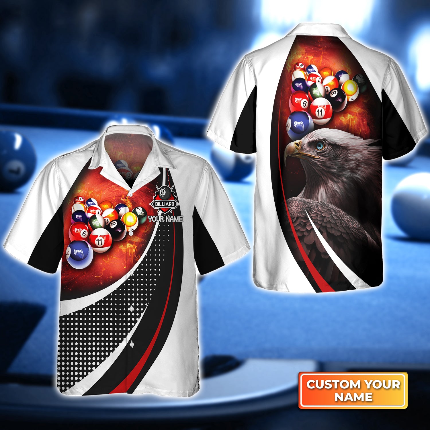 American Eagle Billiard Team Pool 8 Ball Personalized Name 3D Hawaiian Shirt For Billiard Players QB95